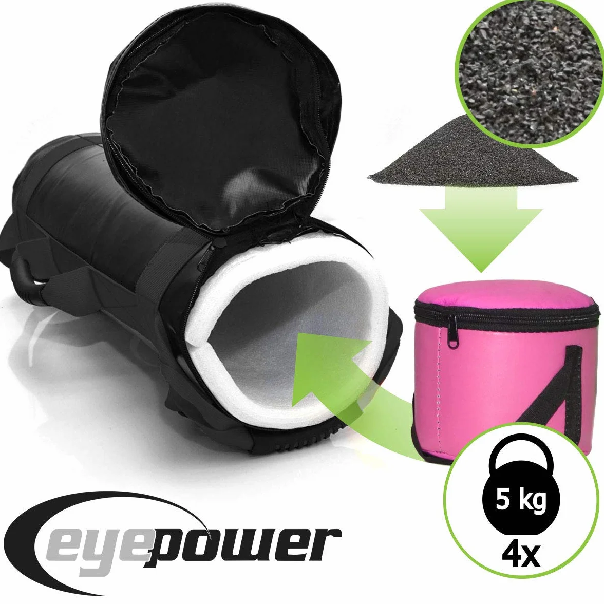 EYEPOWER Power Bag de Musculation 5-20kg 20x60cm Sandbag