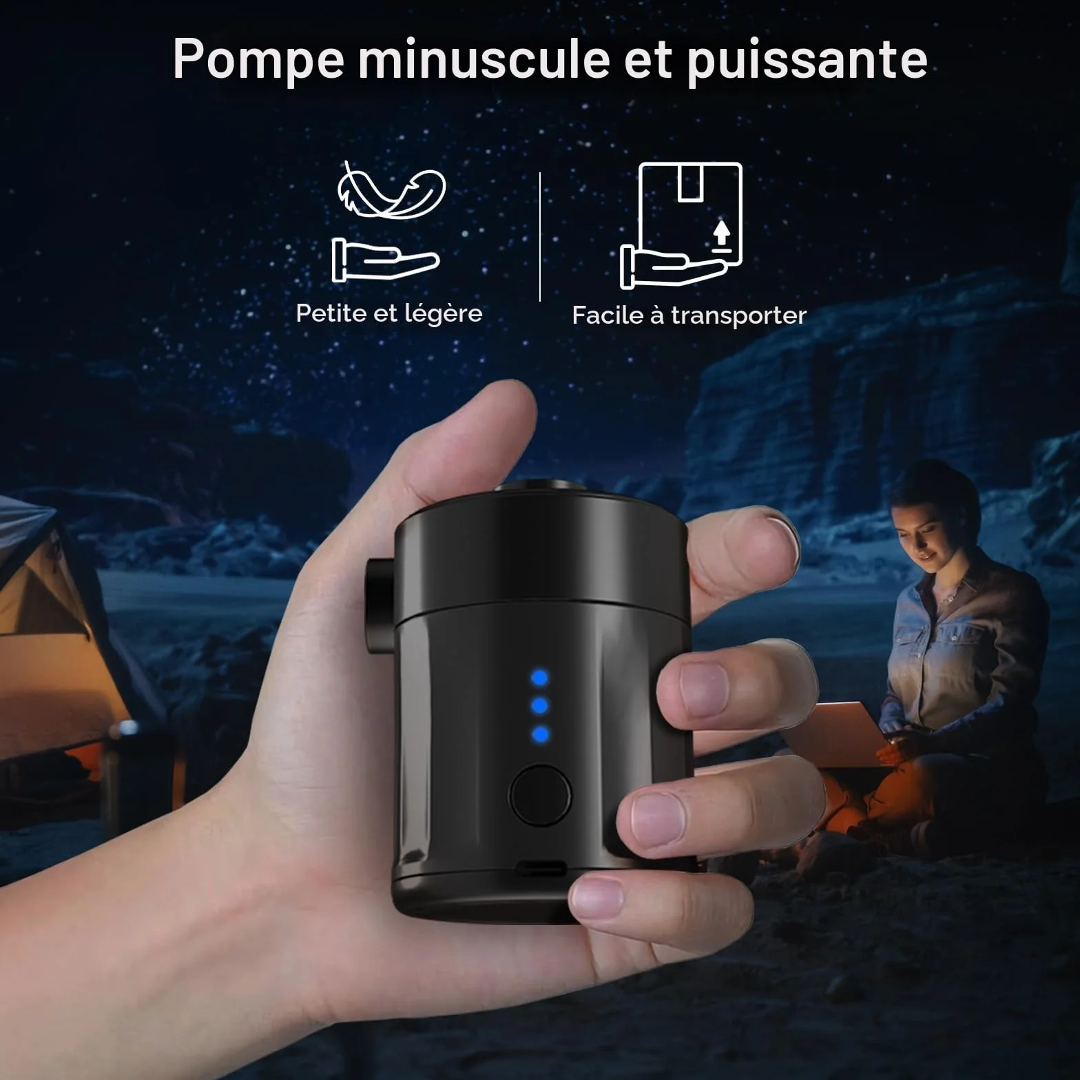 Mojimdo Pompe à Air Électrique Portable Rechargeable 2-en-1 avec 4 Embouts et Sac de Rangement pour Matelas Gonflable, Piscine