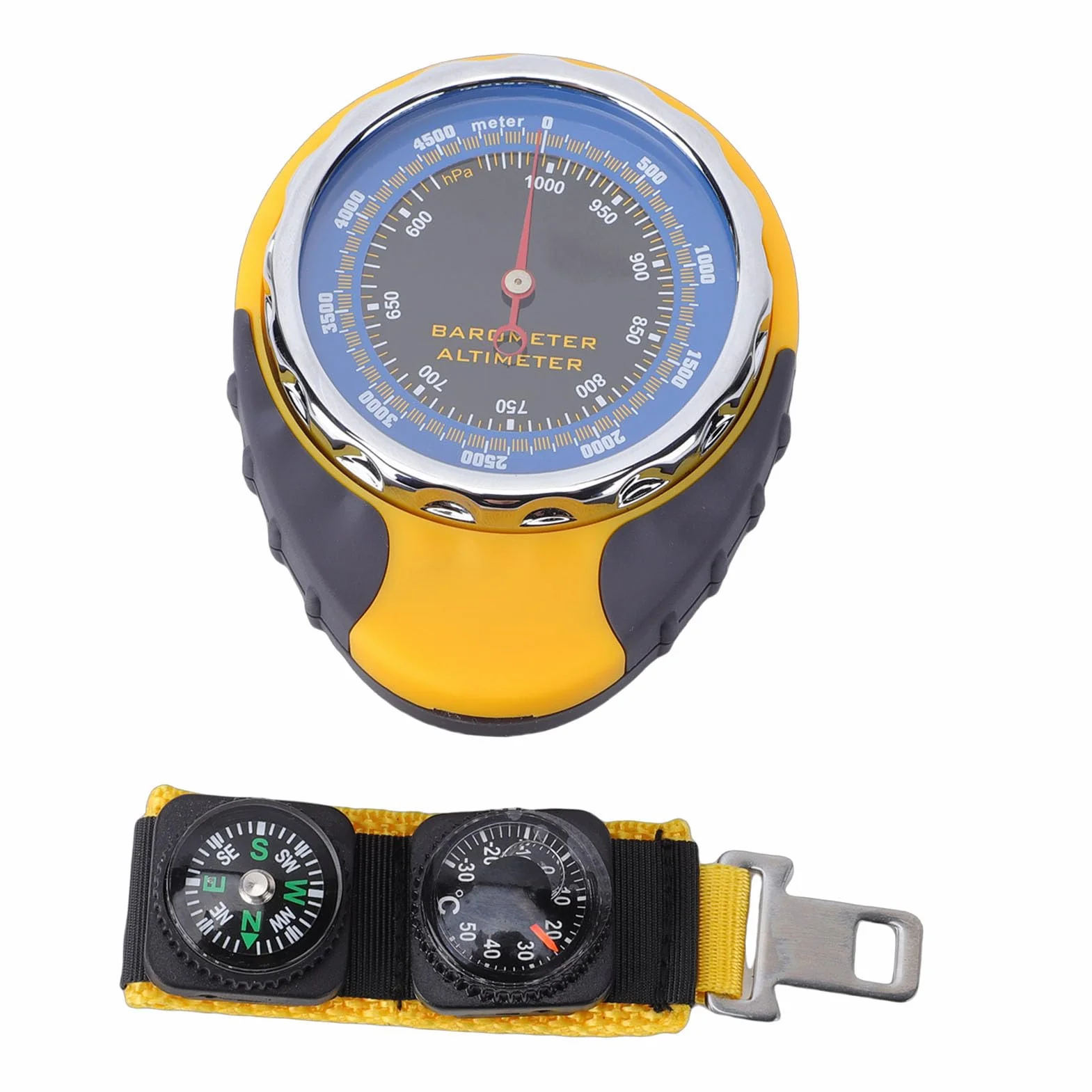 Jiawu Altimètre Portable Multifonctionnel 4 en 1 Baromètre Boussole Compteur de Température pour Randonnée Matériau ABS