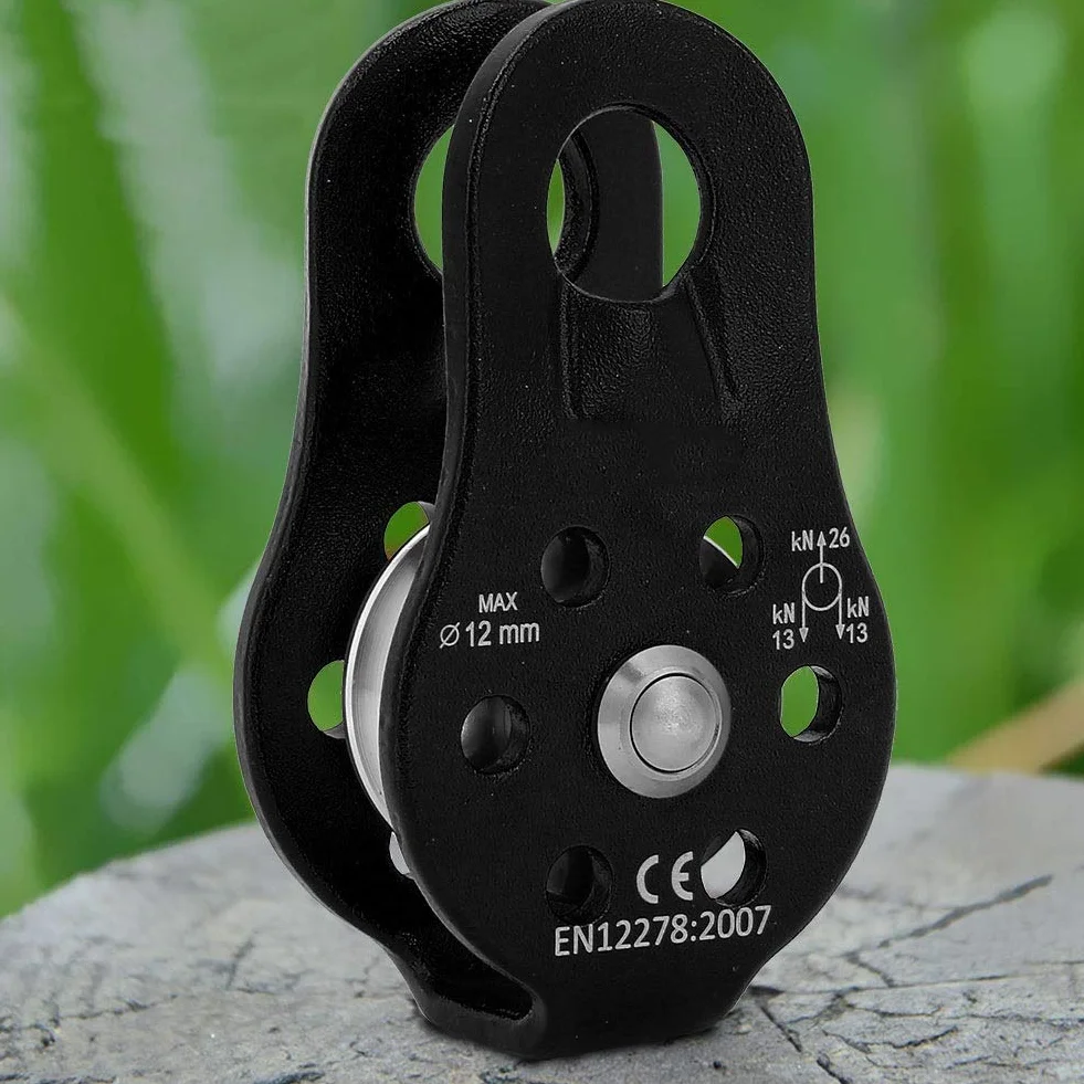 Poulie Escalade 26 KN Alliage Aluminium Simple Corde 12 mm Noir