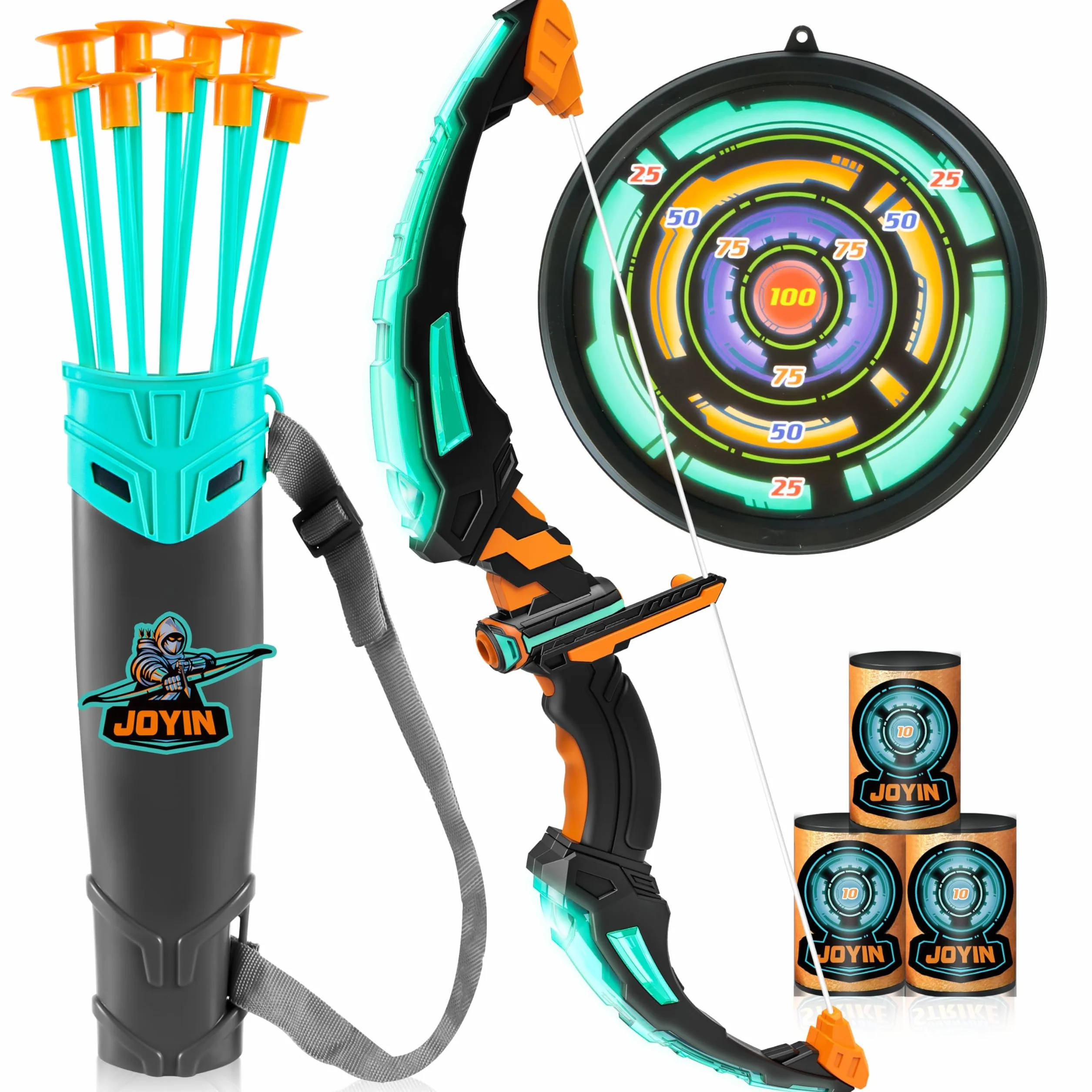 JOYIN Ensemble Arc et flèche pour Enfants - Jouets de tir à l'arc Lumineux LED avec flèches Ventouse, Cible