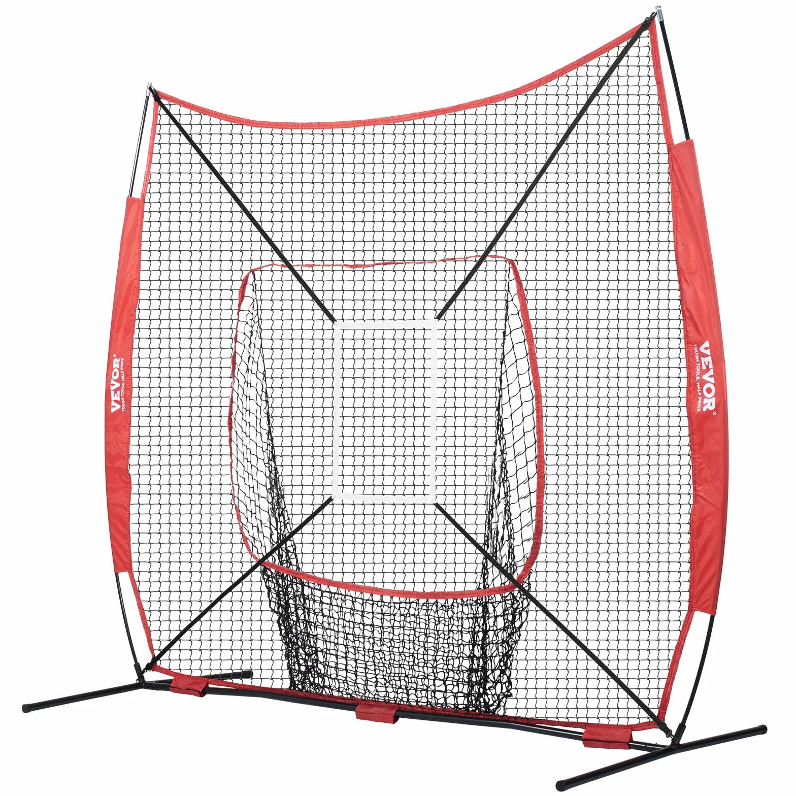 VEVOR Filet d'Entraînement de Baseball Softball 244x211 cm, Cadre d'arc, Sac de Transport, Zone de Frappe, Balle, Tee, Collecteur