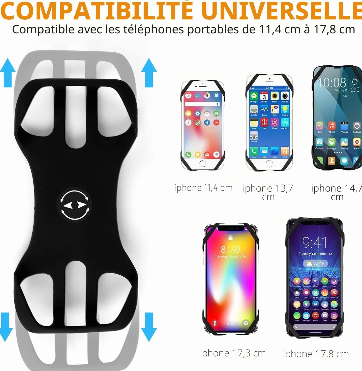 Uchwyt na telefon rowerowy z amortyzacją drgań 360° kompatybilny iPhone 17/16/15/14/13/12/11 Pro Max smartfon 4.5"-7.0" czarny