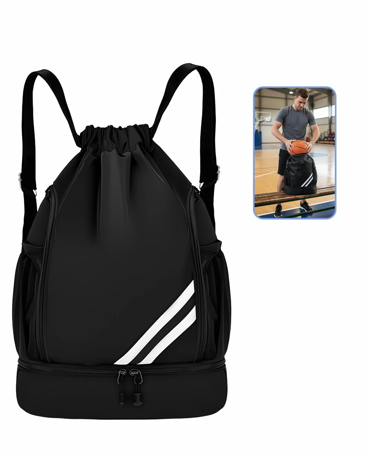 Sac Piscine Étanche Homme Femme, Sac à Dos Sport Compartiment Chaussures Pliable Poches
