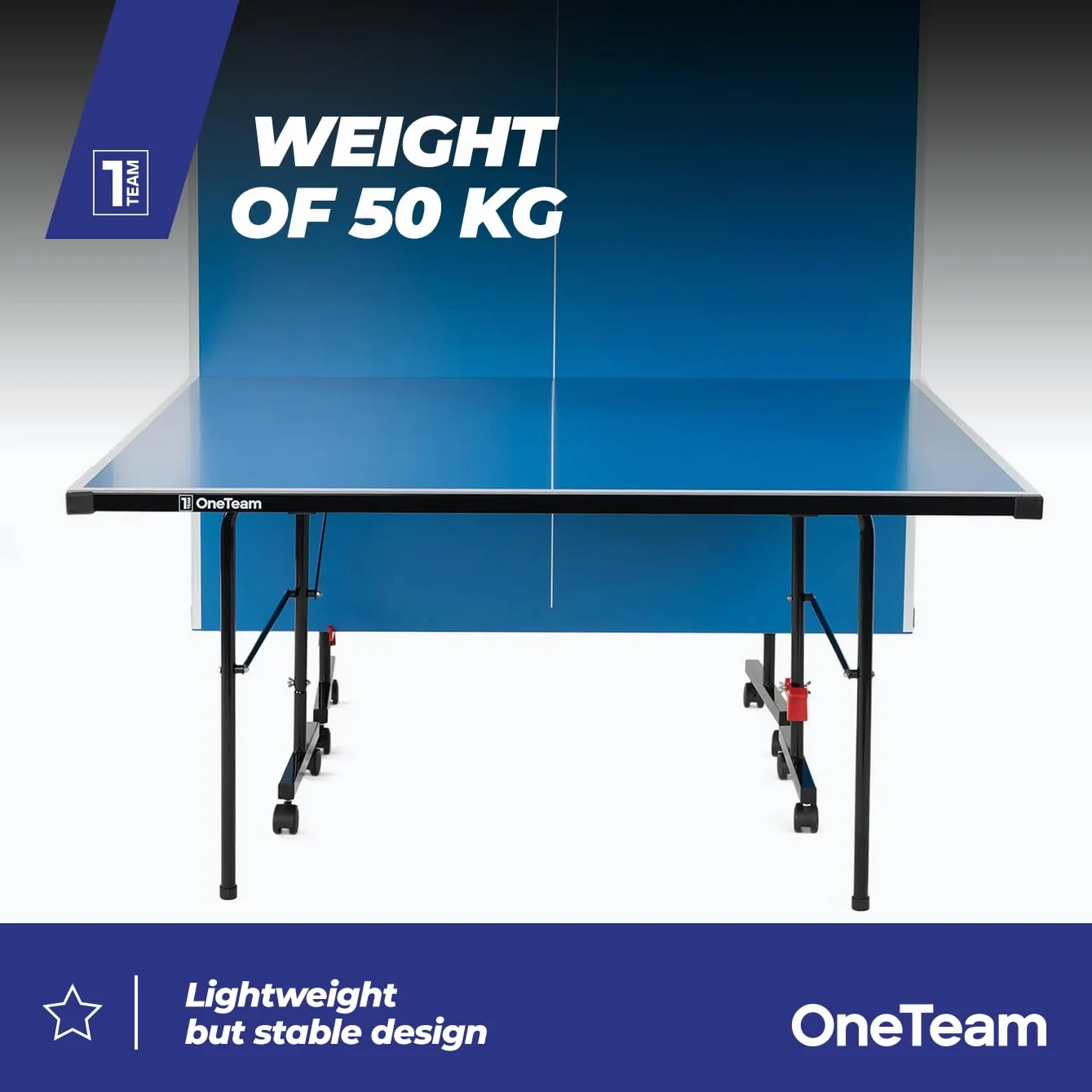 OneTeam Stół do Ping Ponga 274x152.5x76 cm na Zewnątrz z Siatką Składany z Kołami Blokada Niebieski