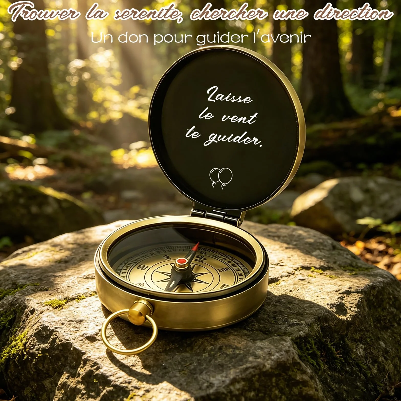 Boussole Personnalisée avec Nom Gravure Texte Icône Cadeau Homme Femme Aventurier