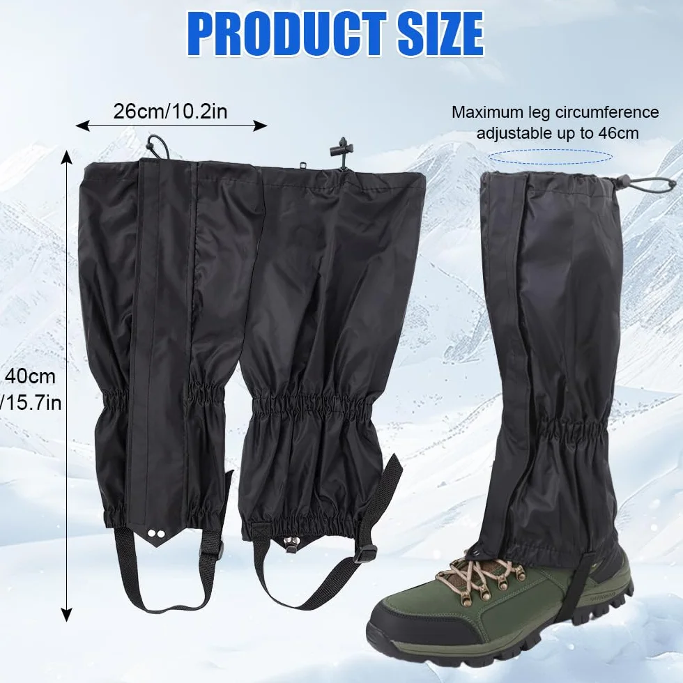 Guêtres de Randonnée Imperméables Homme Femme avec Fermeture et Sangles Réglables pour Escalade, Ski - Noir