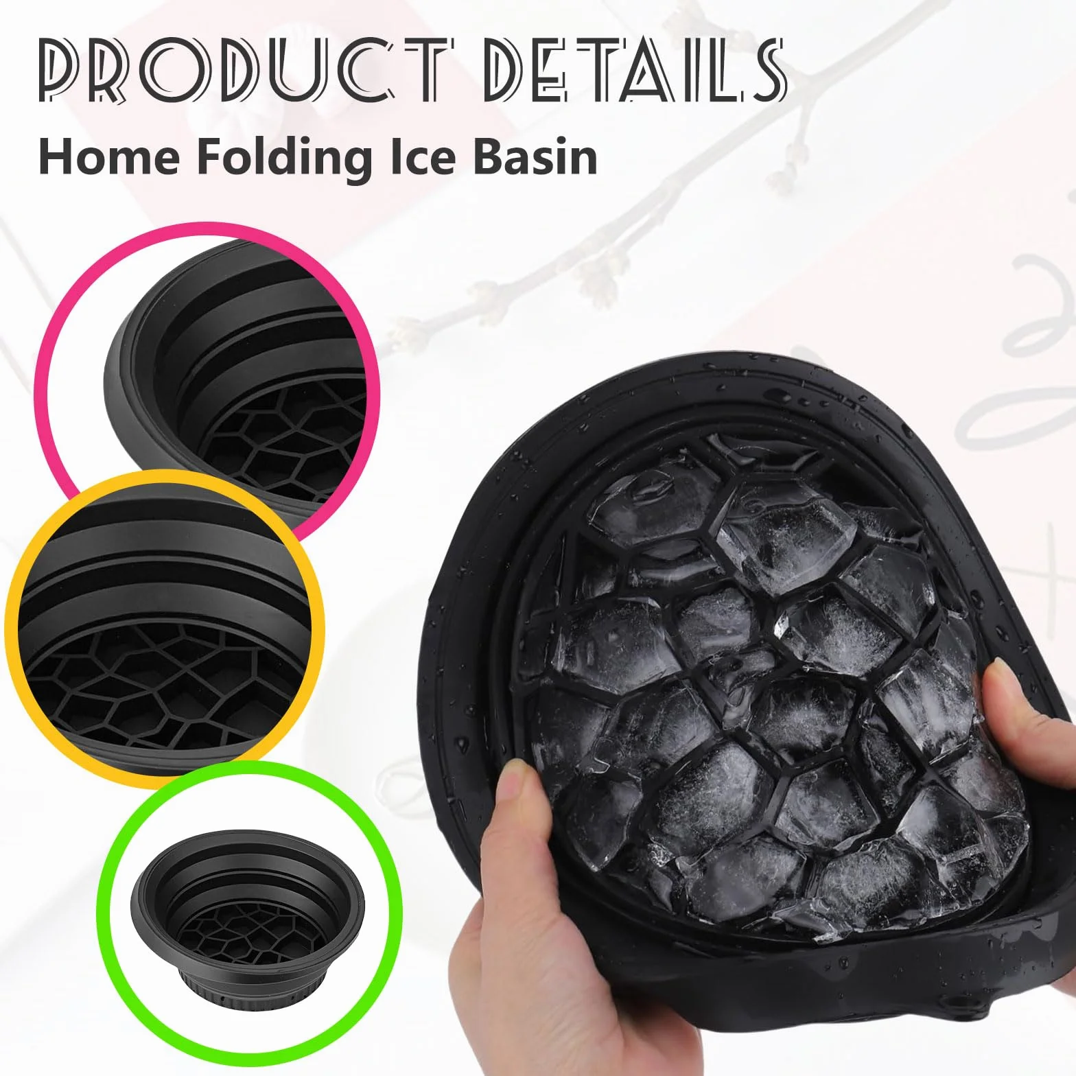 Bol pour Glace avec Compartiment à Glace intégré, Silicone Pliable, Bol de plongée pour Visage, raffermir Peau, soulager acné (Noir)