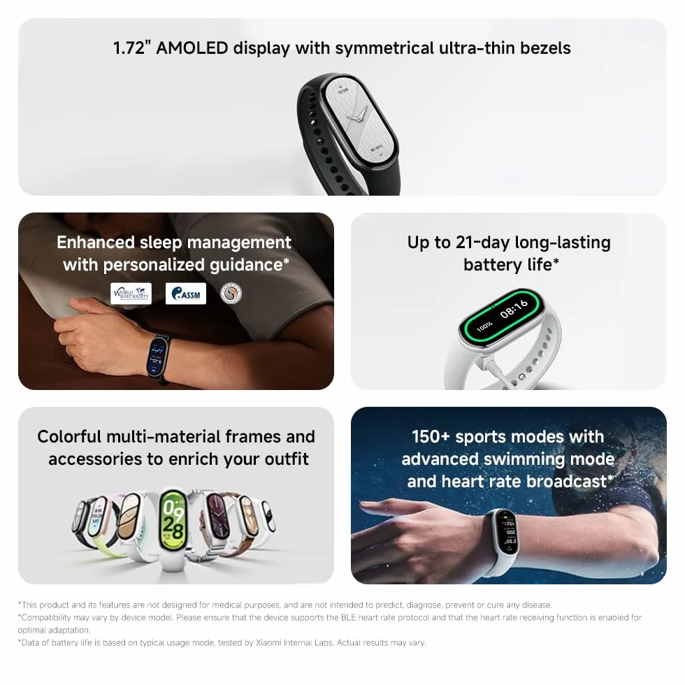 Xiaomi Smart Band 10 Montre Connectée Écran AMOLED 1.72'' Autonomie 21 Jours 5 ATM Boussole