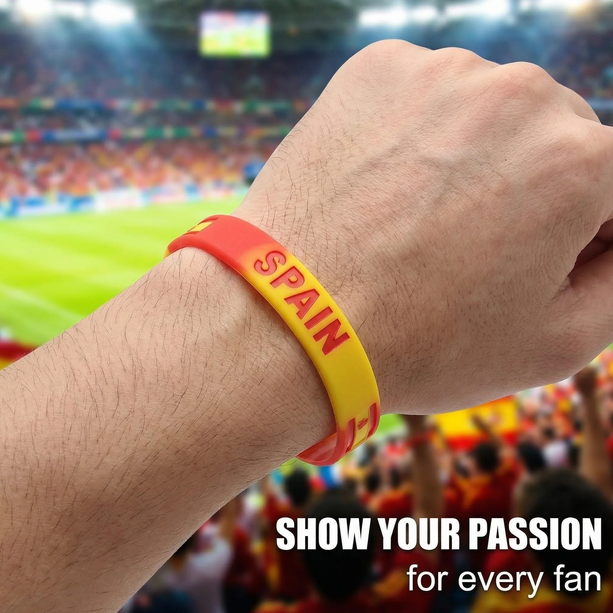 Bracelets Espagne Silicone Lot de 3 Rouge Drapeau Espagnol 20cm Accessoire Football