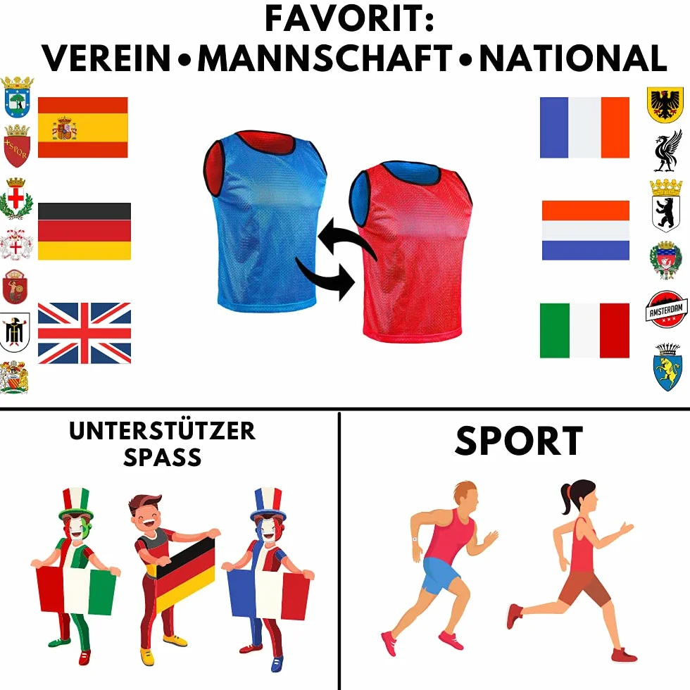 Maillots réversible de Football Gilets Double Face Chasubles pour Enfants Juniors Adultes Dossard Hommes Femmes