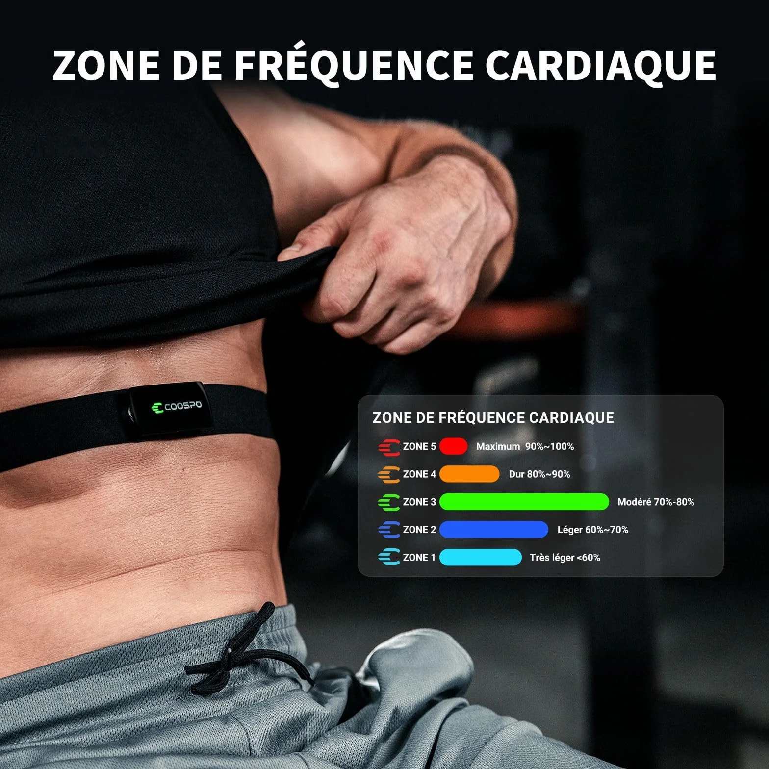 COOSPO Cardiofrequencemetre H9Z Rechargeable Bluetooth 5.0 Ant+ Fitness Tracker HRM IP67 Ceinture Cardio