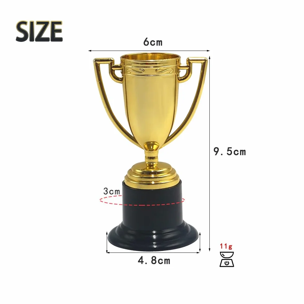 Mini Trophées Dorés 6 Petits Trophées en Plastique pour Anniversaires Enfants Tournois Sportifs Récompenses Scolaires