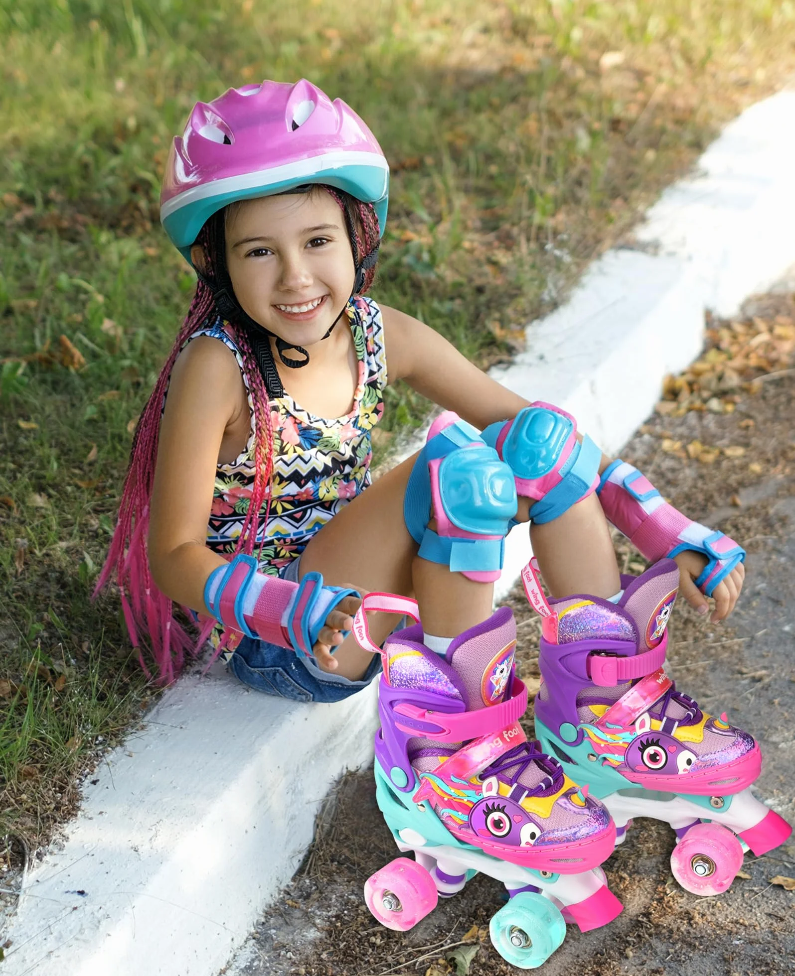Licorne Roller Enfant Fille Patins à roulettes Ajustable avec Roues Allumées 4 Taille Réglable
