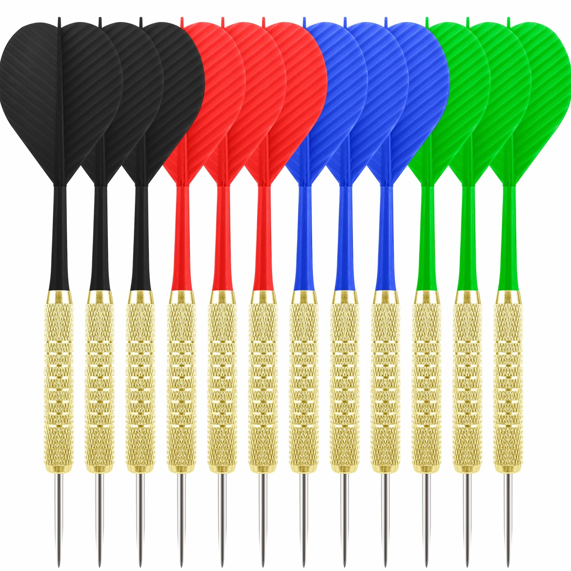 Fléchettes Pointe Acier 12 pcs, Jeu de Fléchettes Métal avec 4 Couleurs d'Ailettes