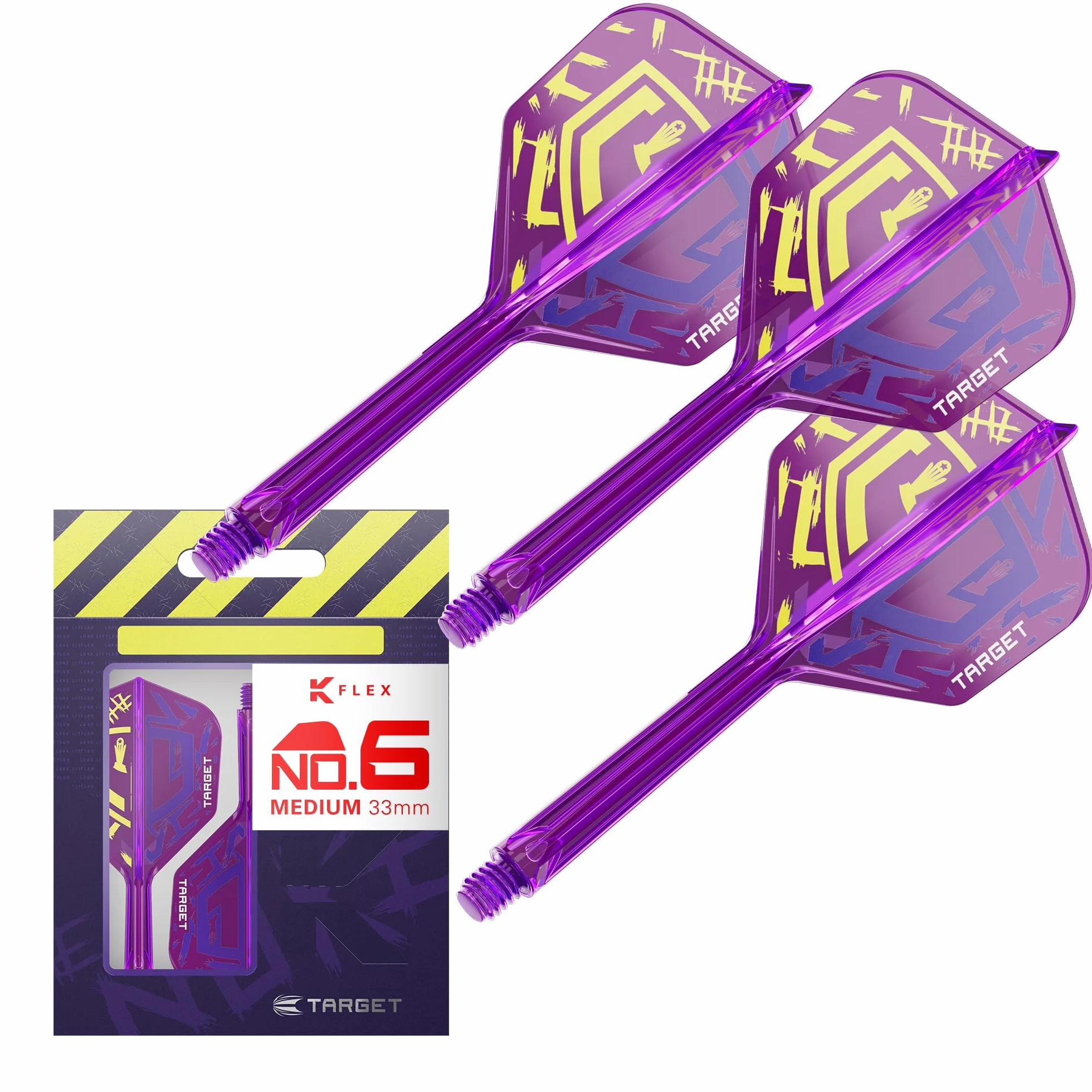 Target Darts Luke Littler Champion du Monde K Flex Flights and Shaft System No.2/No.6 Le Nuke 2025 Edition Kflex Pack de 3 Court/Intermédiaire/Moyen