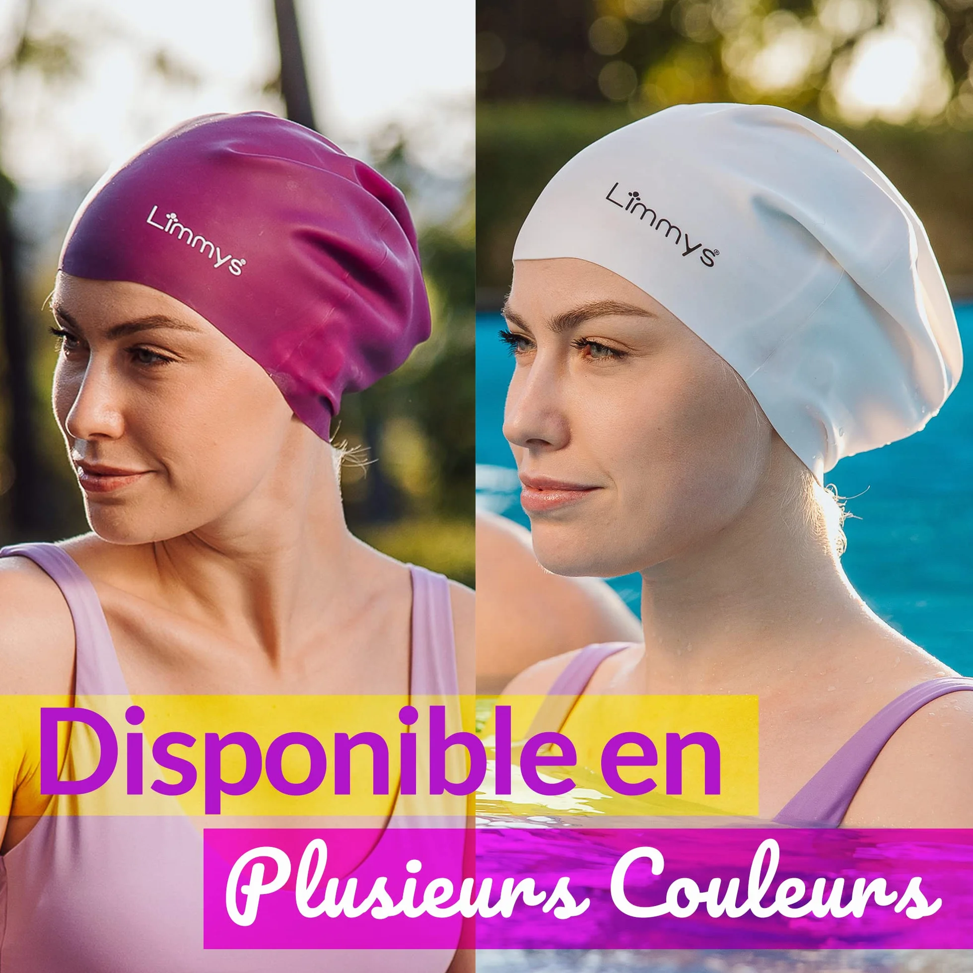 Limmys Bonnet de bain cheveux longs silicone extensible sans latex antidérapant