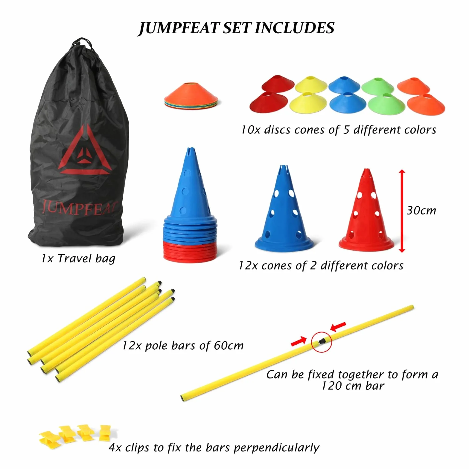 Kit d’Accessoires d'entraînement Sportif avec Cônes, Haies et Sac de Transport pour Football, Crossfit, Athlétisme