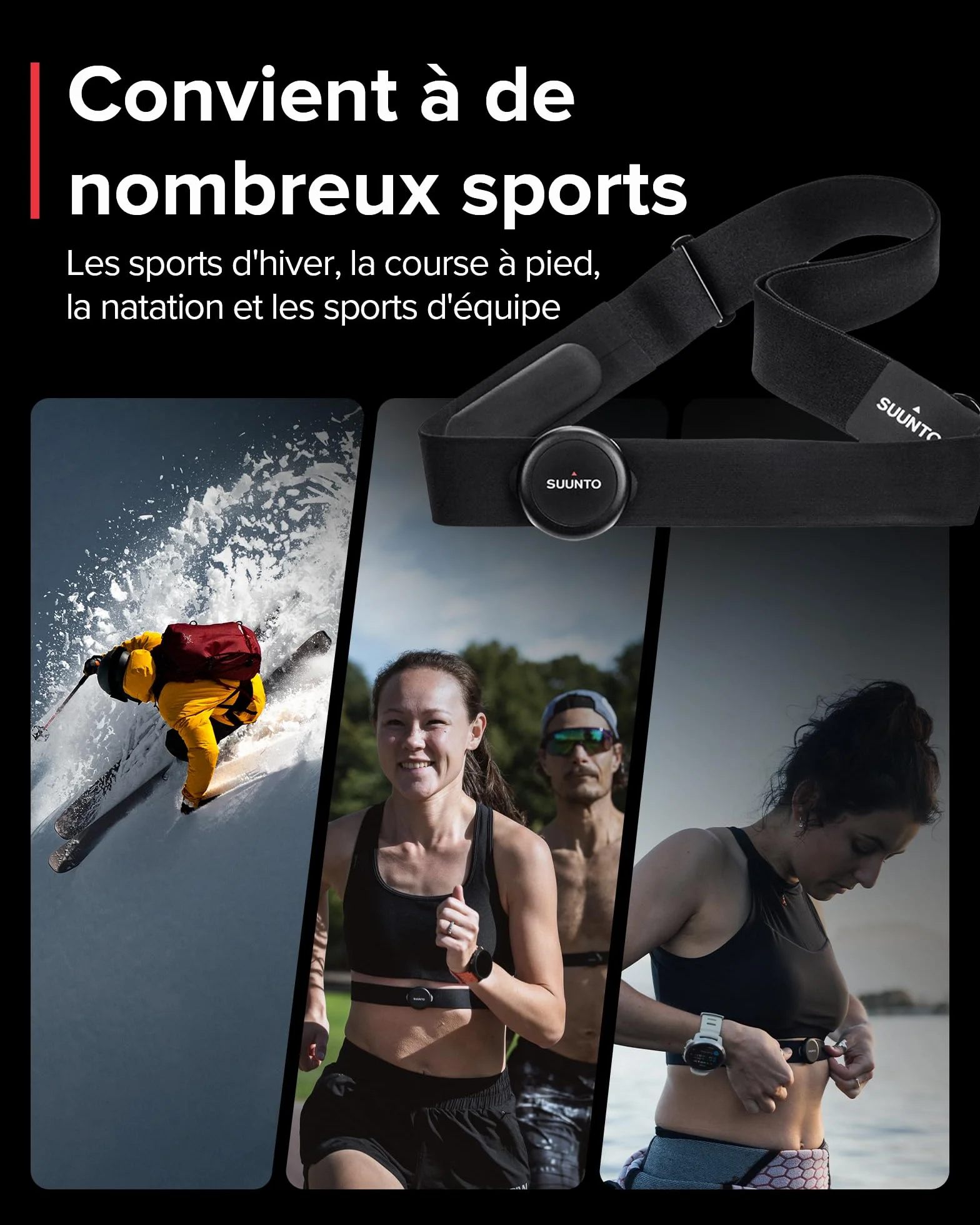 SUUNTO Smart Ceinture Fréquence Cardiaque, Capteur VFC Multisport, 30 m Étanchéité, Bluetooth BLE, Batterie Longue Durée