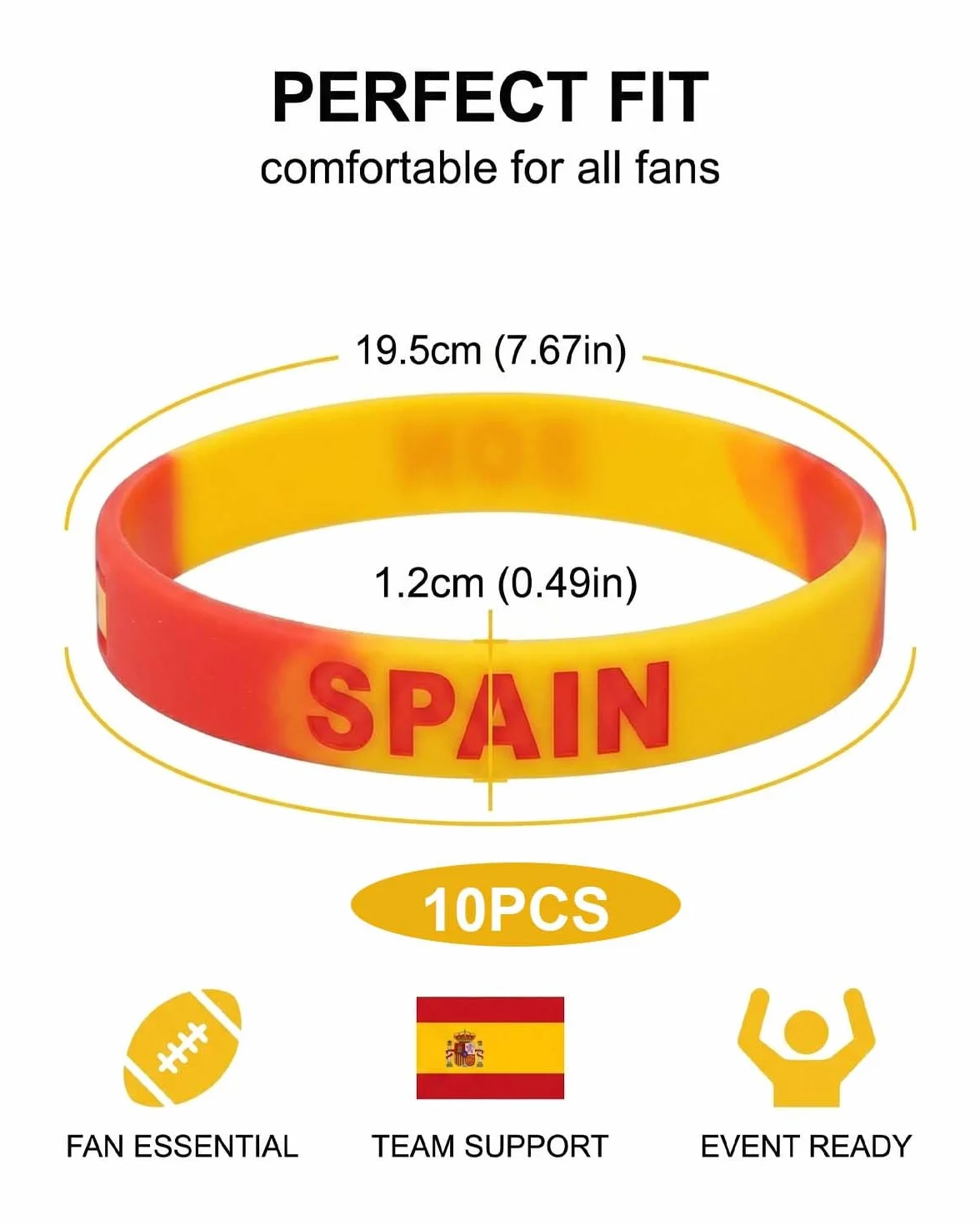 Bracelets Coupe du Monde 2026 Espagne Lot de 10 Silicone Drapeau Espagne