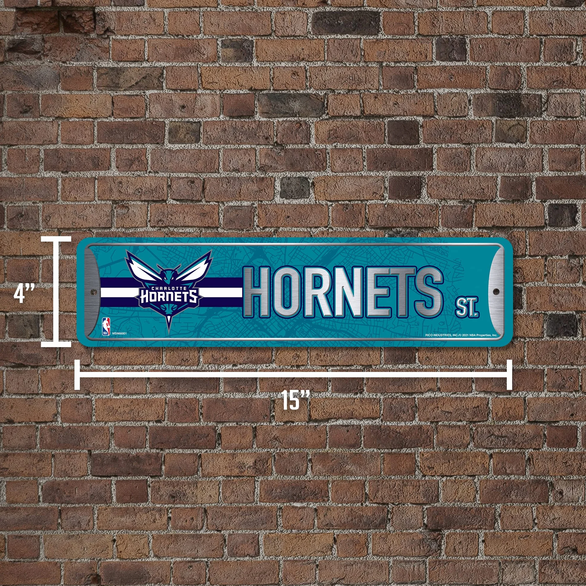 Rico Industries NBA Charlotte Hornets Plaque de rue en métal 10,2 x 38,1 cm