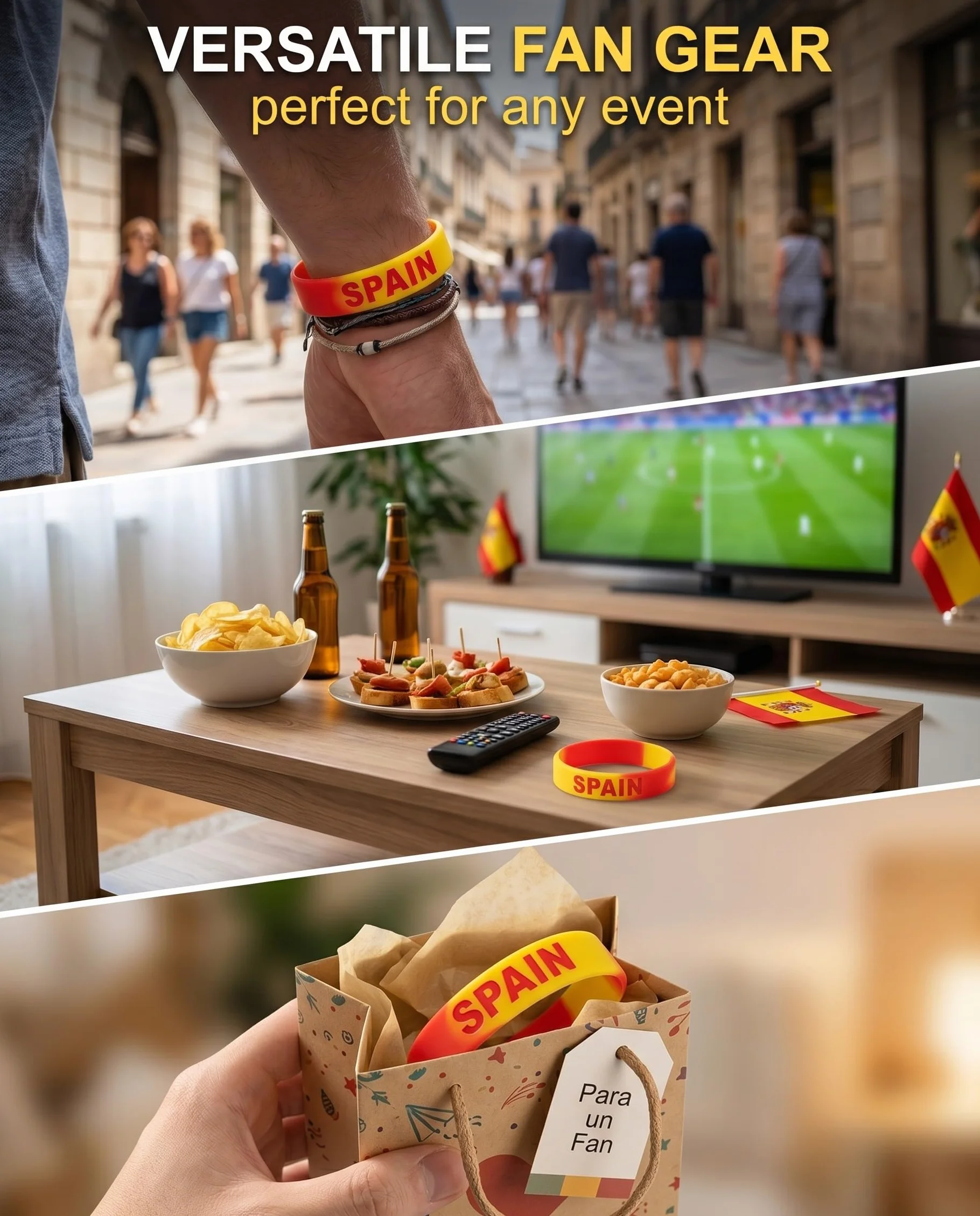 Bracelets Coupe du Monde 2026 Espagne Lot de 10 Silicone Drapeau Espagne
