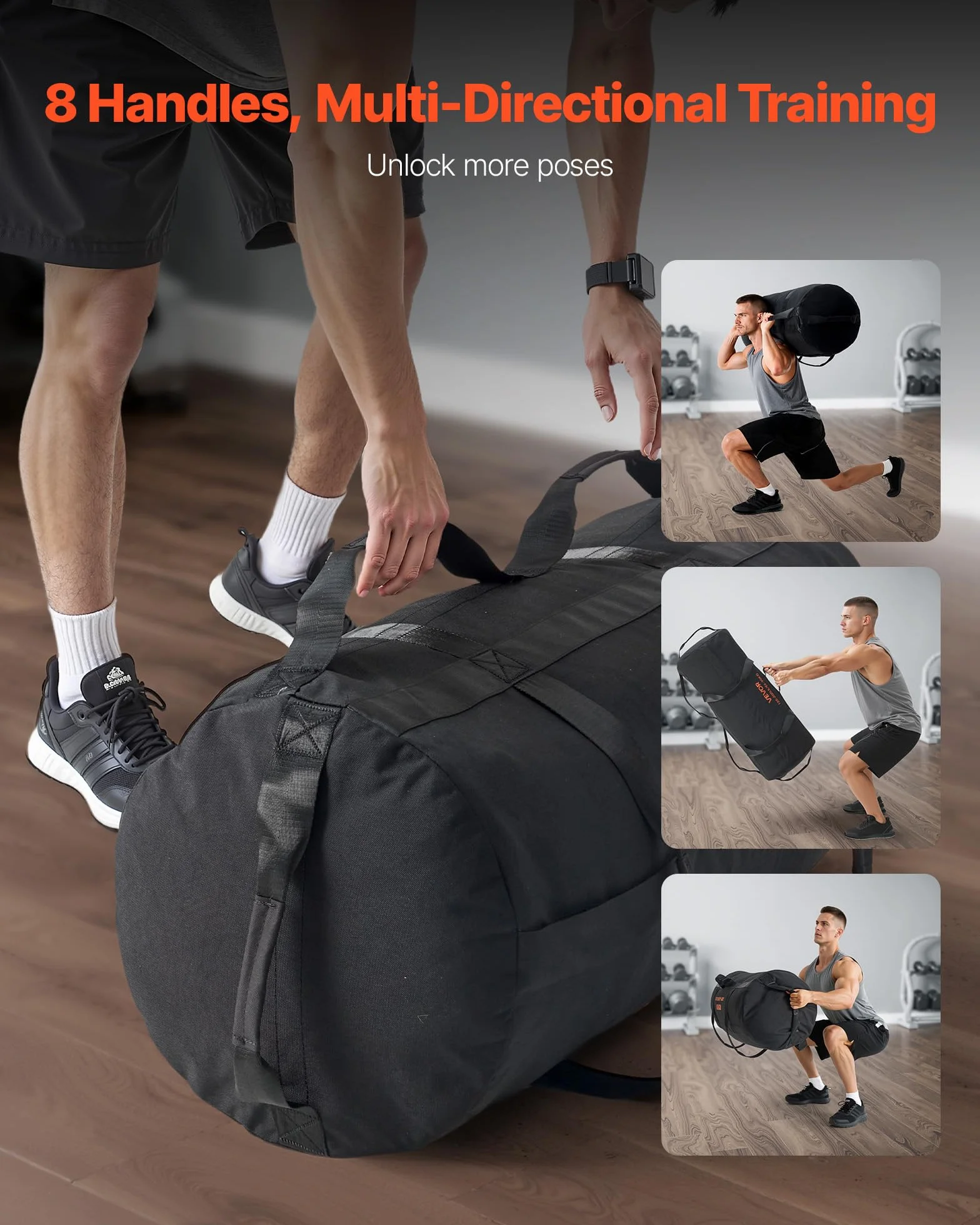 VEVOR Sac de Sable d'entraînement, Sac de Musculation Robuste avec poignées, Noir (Non rempli)