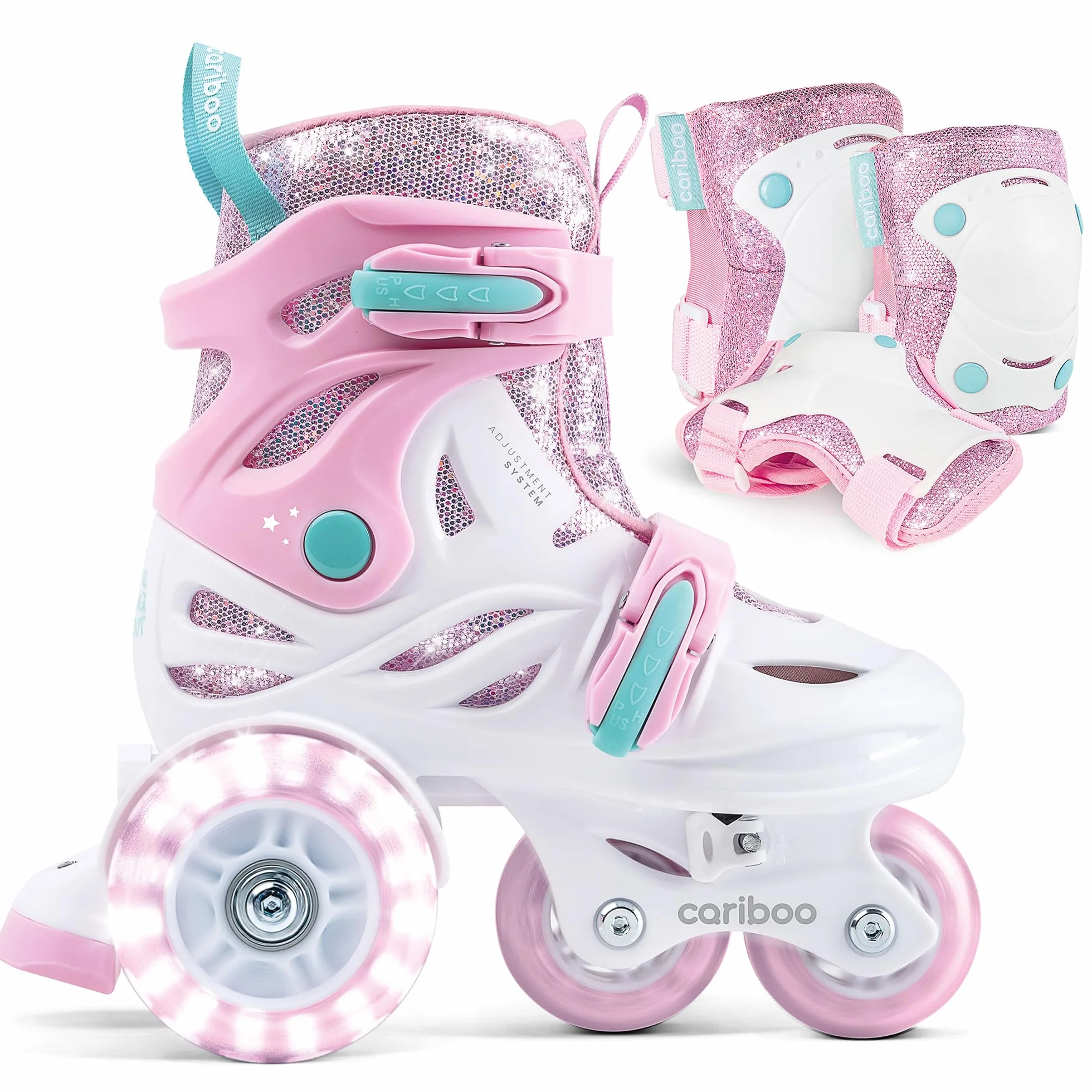 Cariboo Patins à roulettes pour Enfants Ajustables Débutants Set avec Protège-Genoux Coudières Protège-Poignets Ballerina