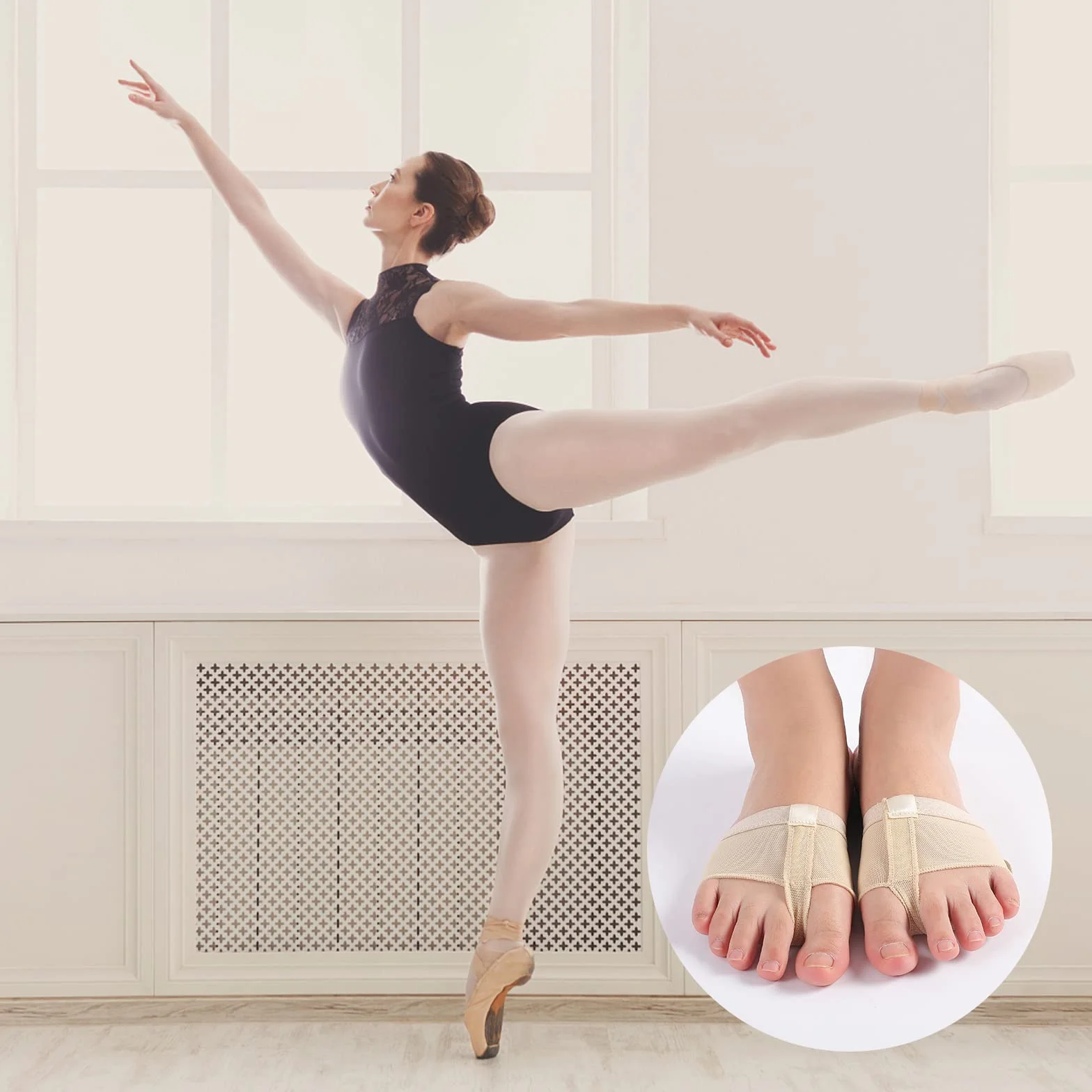 VEGCOO 3 Paires Coussinet Pied Antidérapant Strings Pied Ballet Dance Orteils Pad Danse Coussinets Avant-Pied Métatarsiens (L)