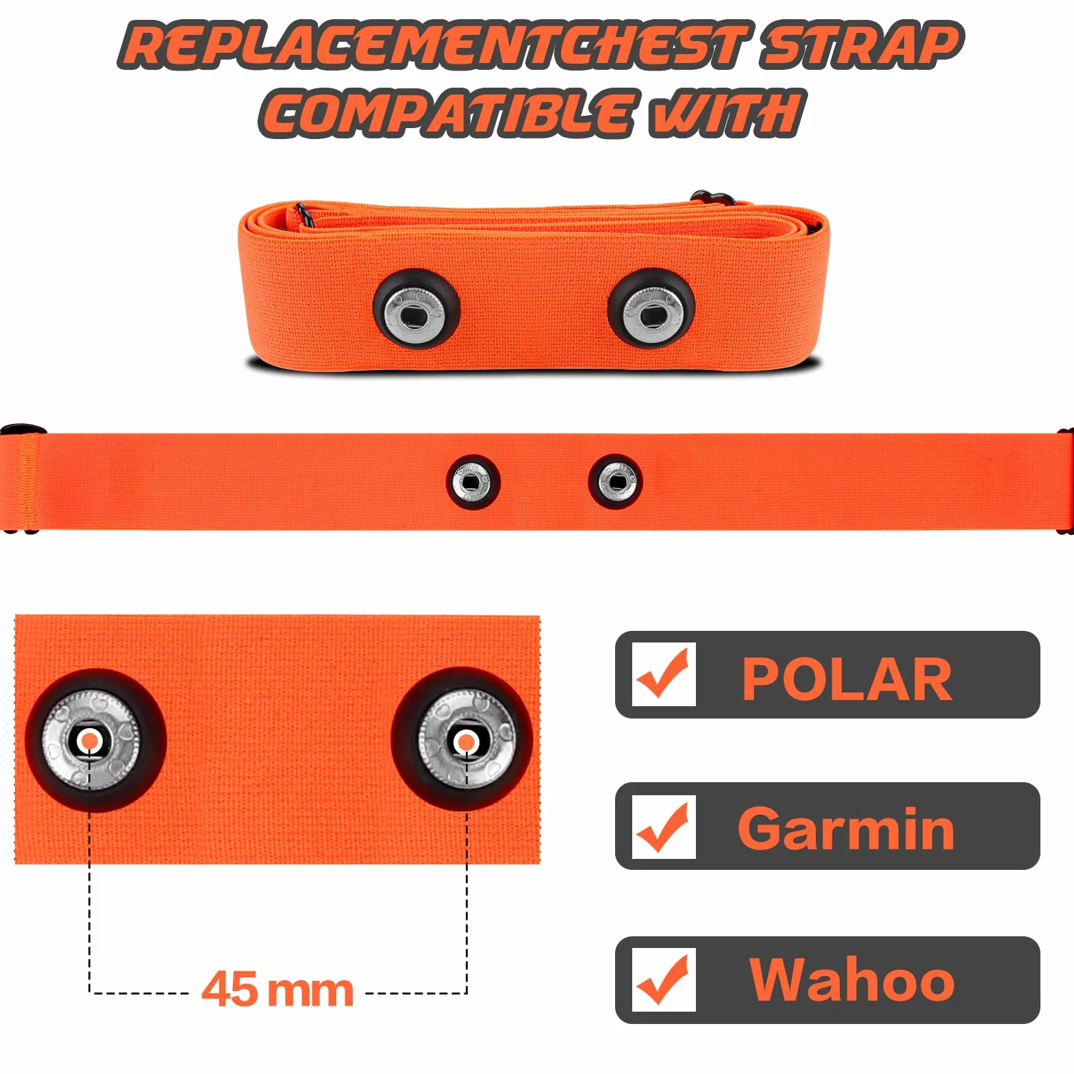 Ceinture Cardio de Remplacement Élastique Sangle de Poitrine pour Garmin, Wahoo Moniteur de Fréquence Cardiaque (Orange)