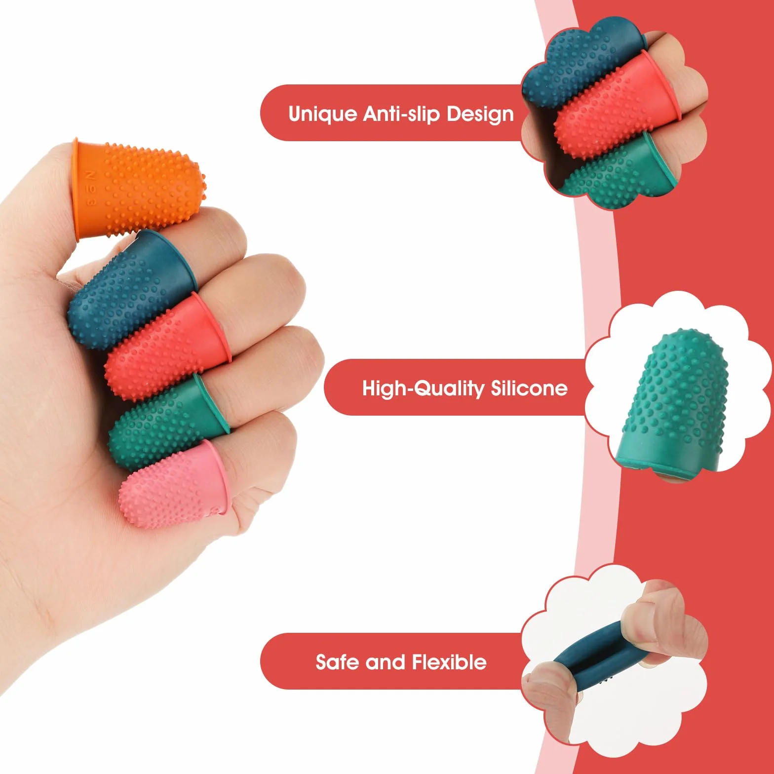 Pointes en Caoutchouc pour Doigts, 15 Pièces Protège-Doigts en Silicone, Manchons Protection Aiguilles