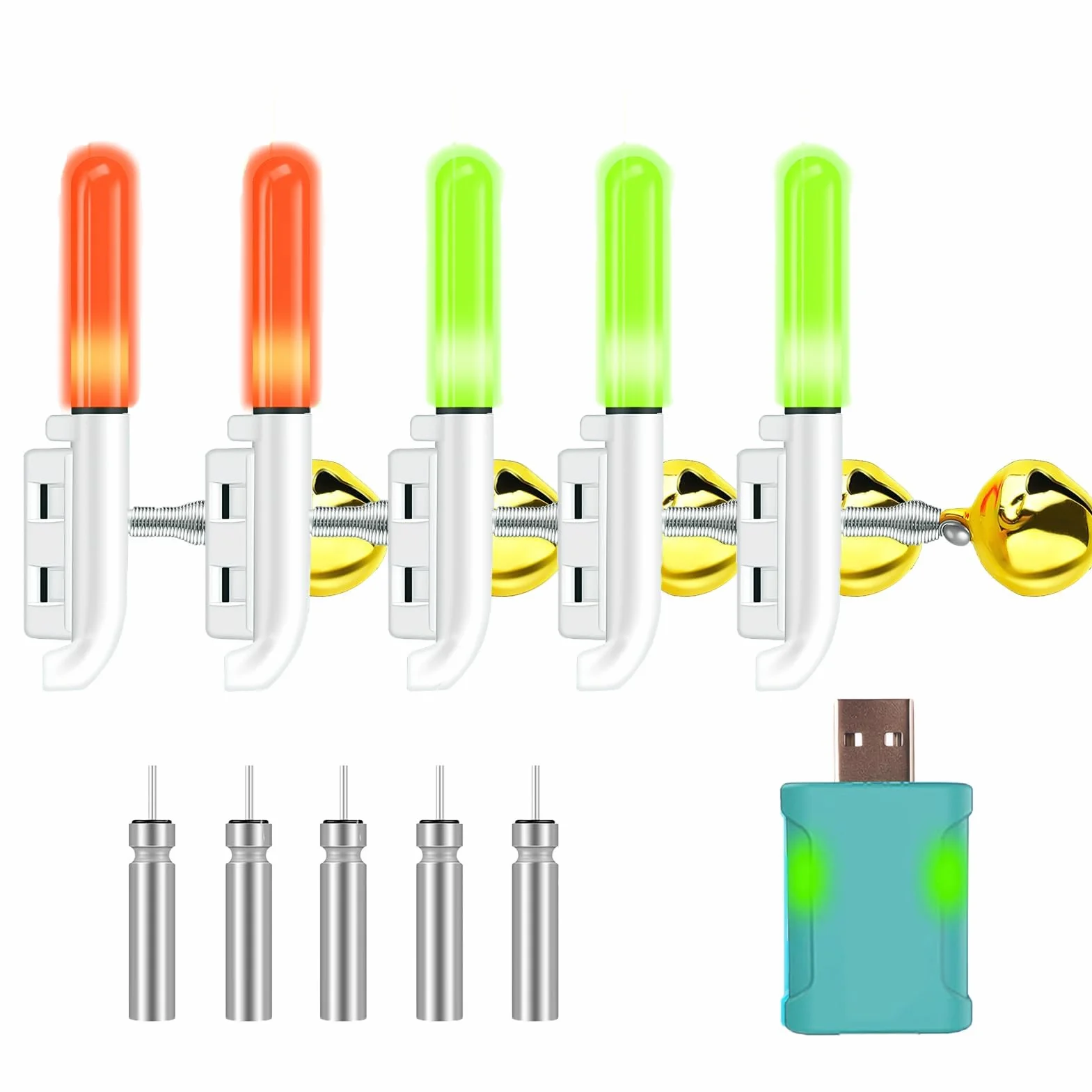 Lampes LED de pêche étanches avec alarme, indicateurs de touche pour canne, accessoire 5 pièces