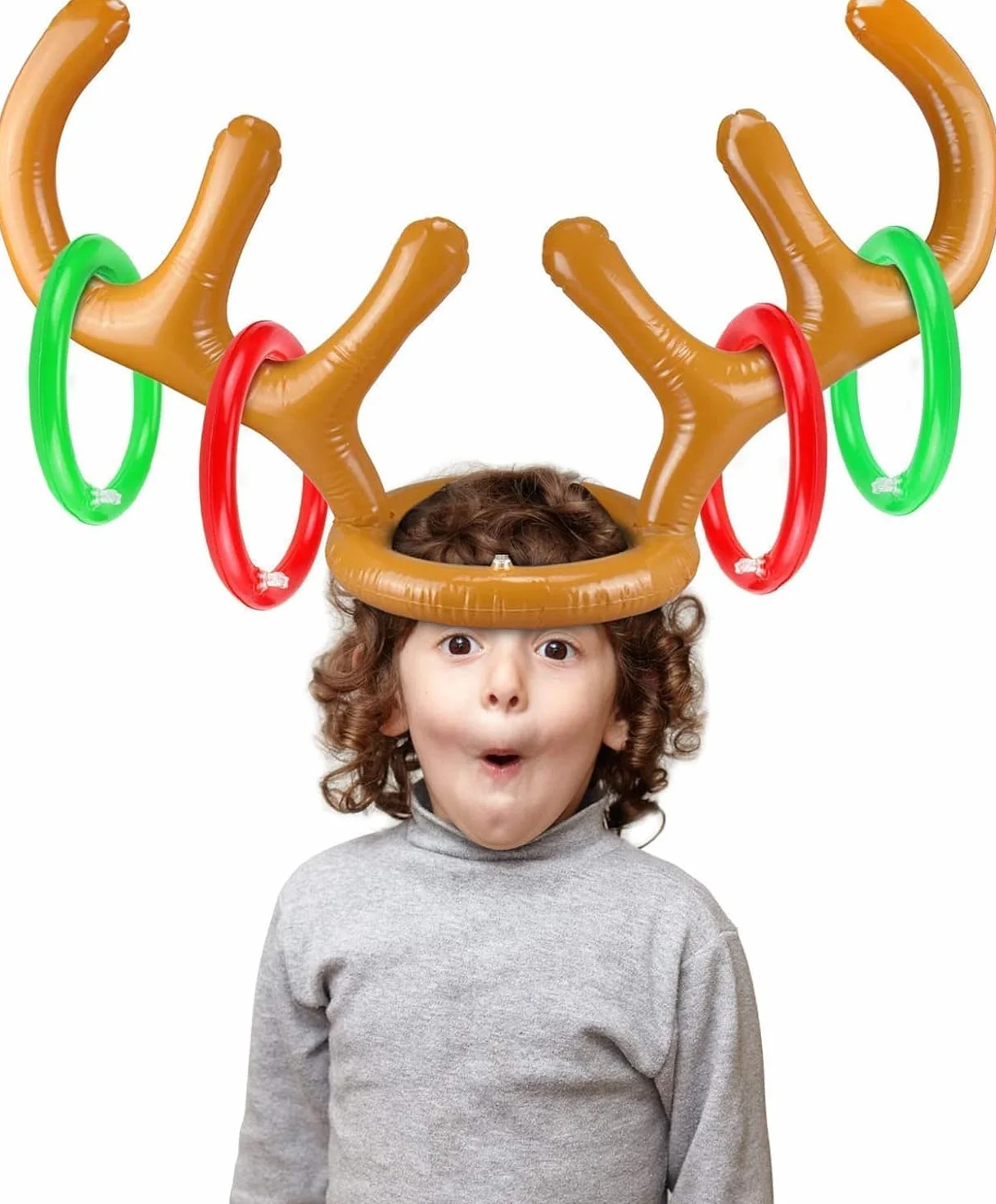 Jeu de bois de renne gonflable avec anneaux pour fête de Noël en famille