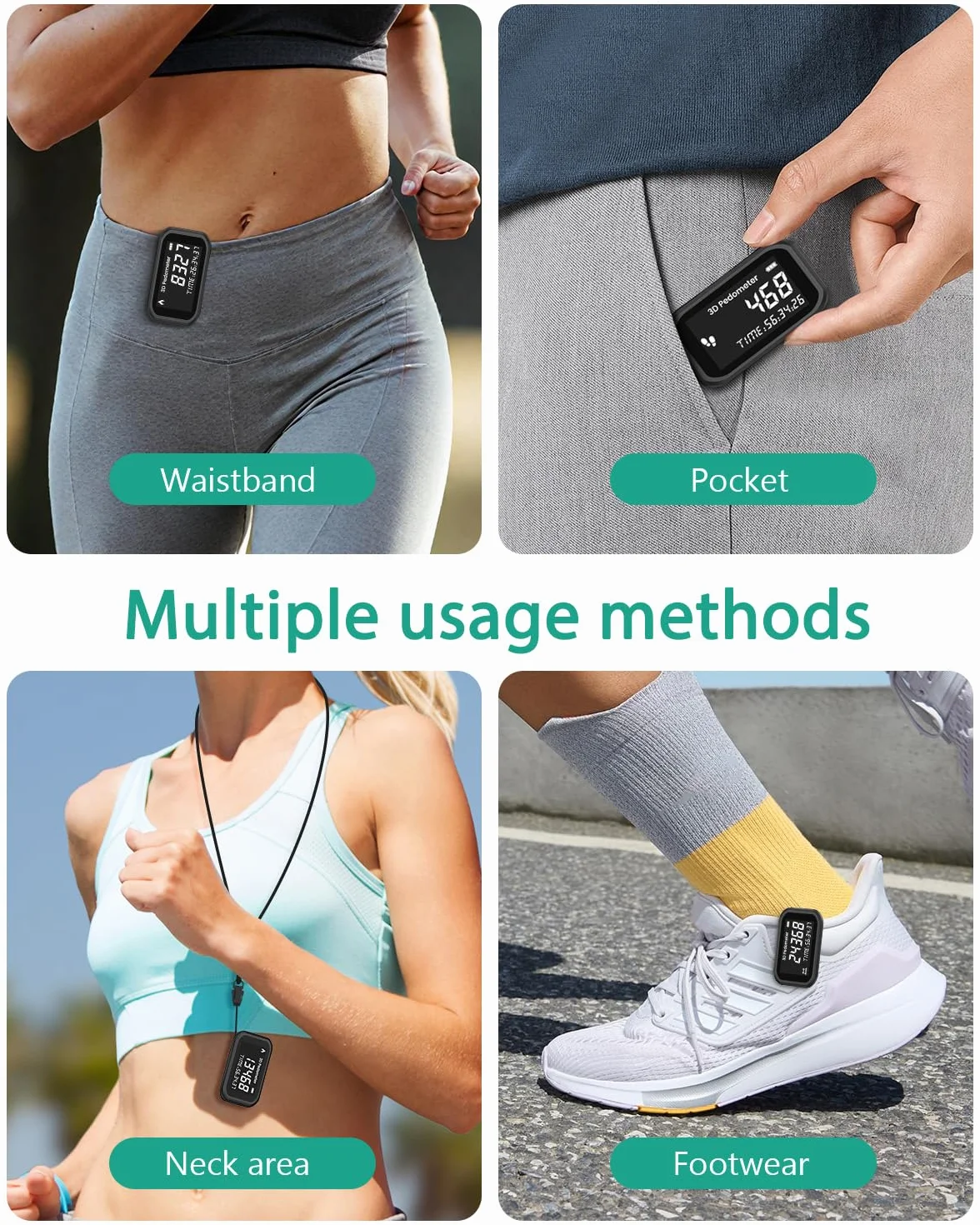 ORIA Podomètre 3D Compteur de Pas Précision étanche Rechargeable Compteur Calories Marche Course Sport Natation