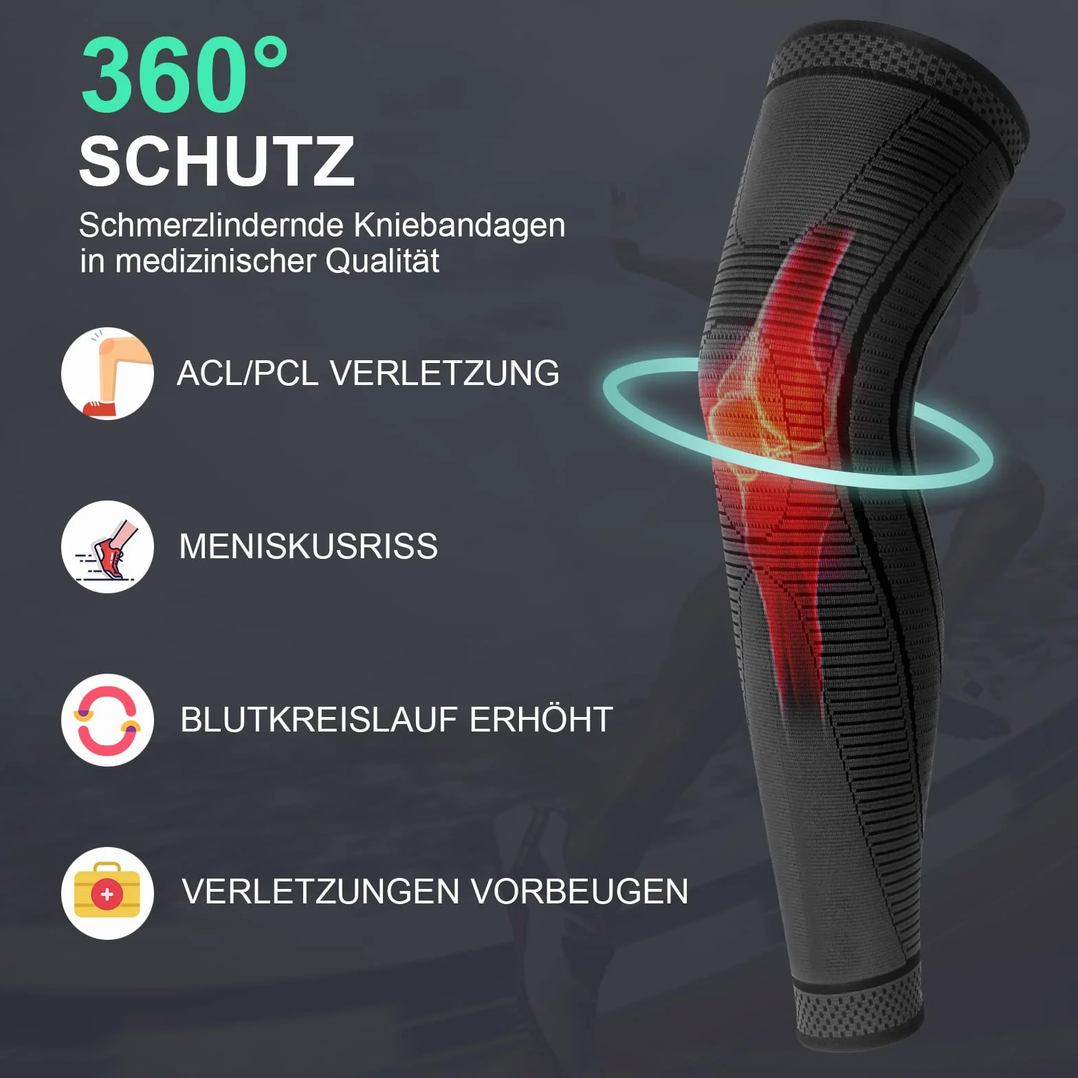 Genouillère Sport Longue Respirant Compression Hommes Femmes Gel Silice Antidérapant 1 Paire Noir S