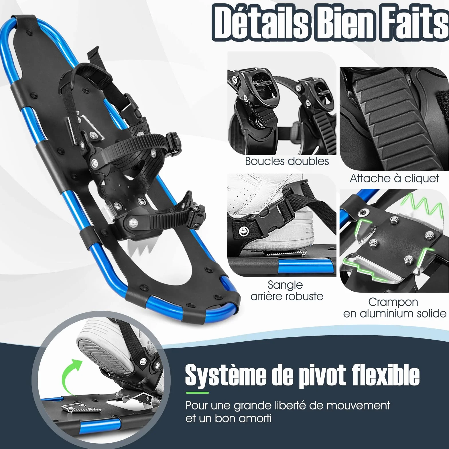 COSTWAY Raquettes à Neige 4 en 1 Aluminium Adultes Pointure 35-45 Charge 30-130kg