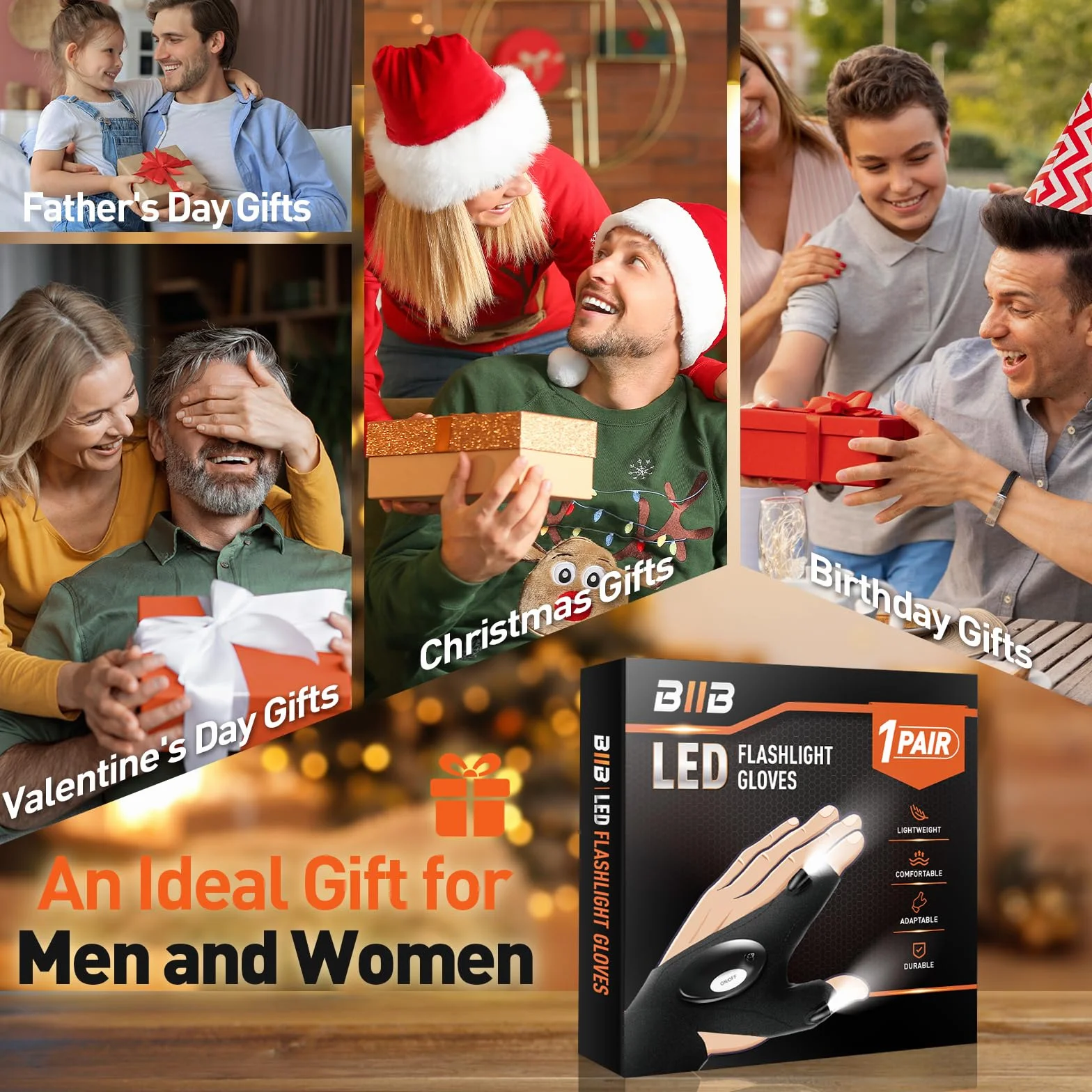 Gants LED Lumineux Gadget Insolite Utile Cadeau Fete des Peres Homme Femme