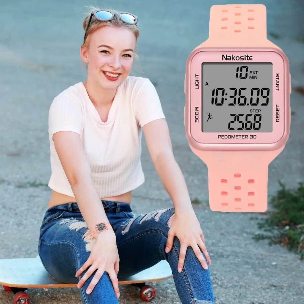FIT2433P Smartwatch Montre Podometre Compteur de Pas Précis Alarme Homme Femme Enfant Rose