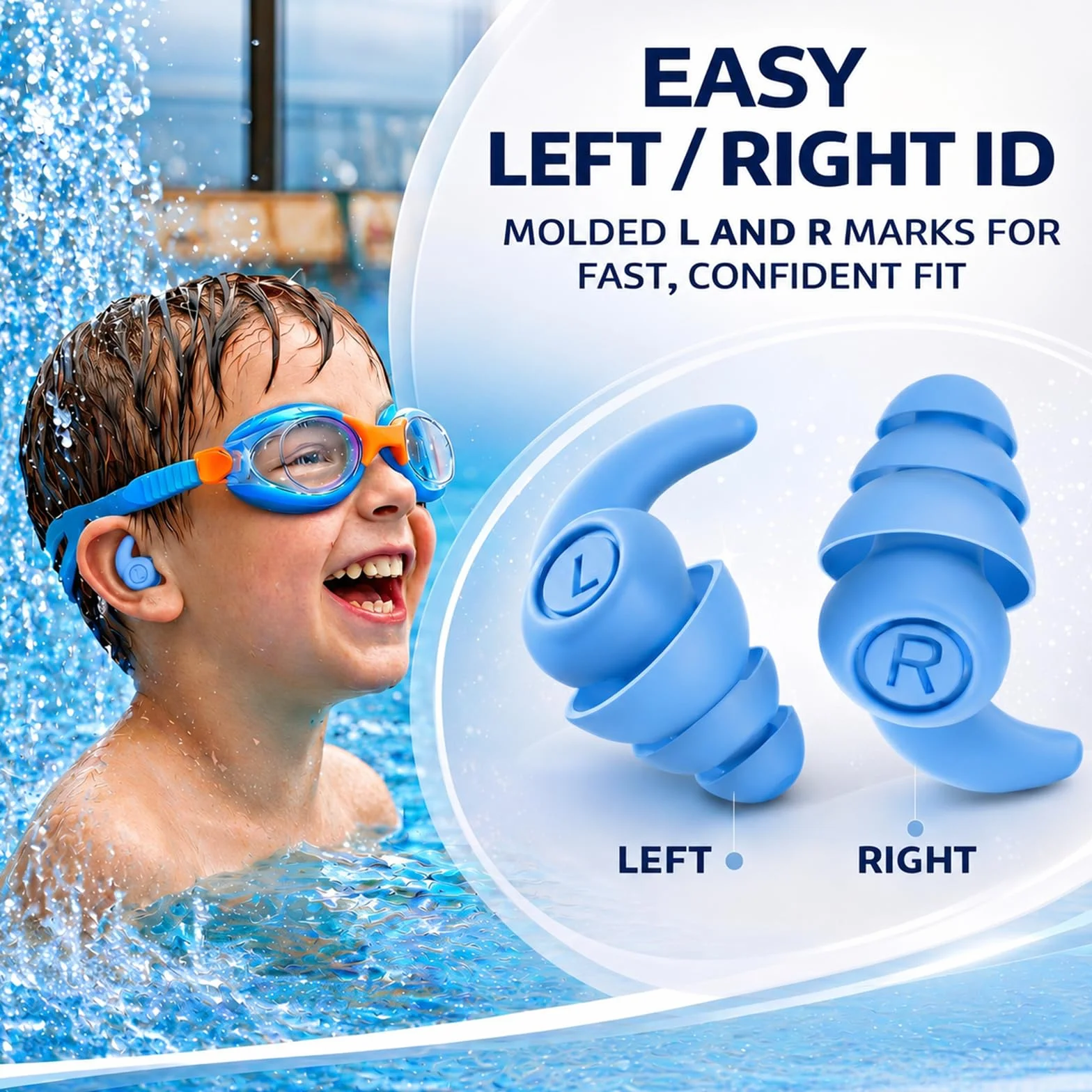 Bouchons d’Oreille Enfant Natation 4 Paires Étanches Silicone Réutilisable Protection Piscine Douche