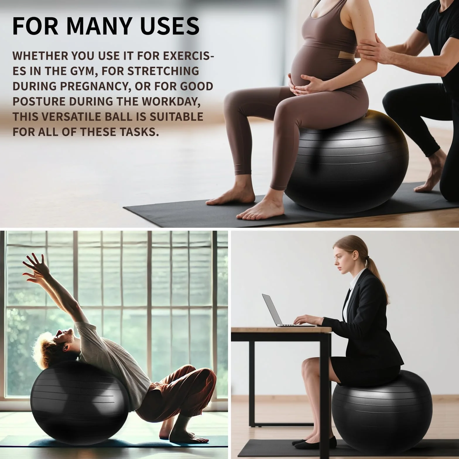 Ballon de Grossesse Fitness 65 CM Anti-éclatement Anti-Dérapant Swiss Ball Gym Yoga