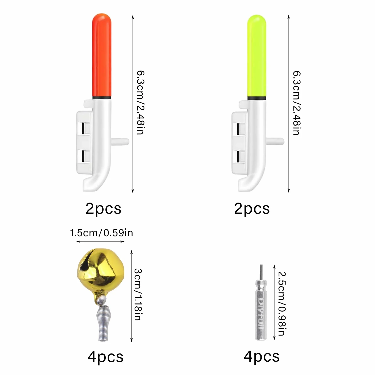 Clochette de Peche Lumineux Detecteur de Touche 4 Pièces pour Canne a Peche Accessoires Peche（Vert/Rouge）