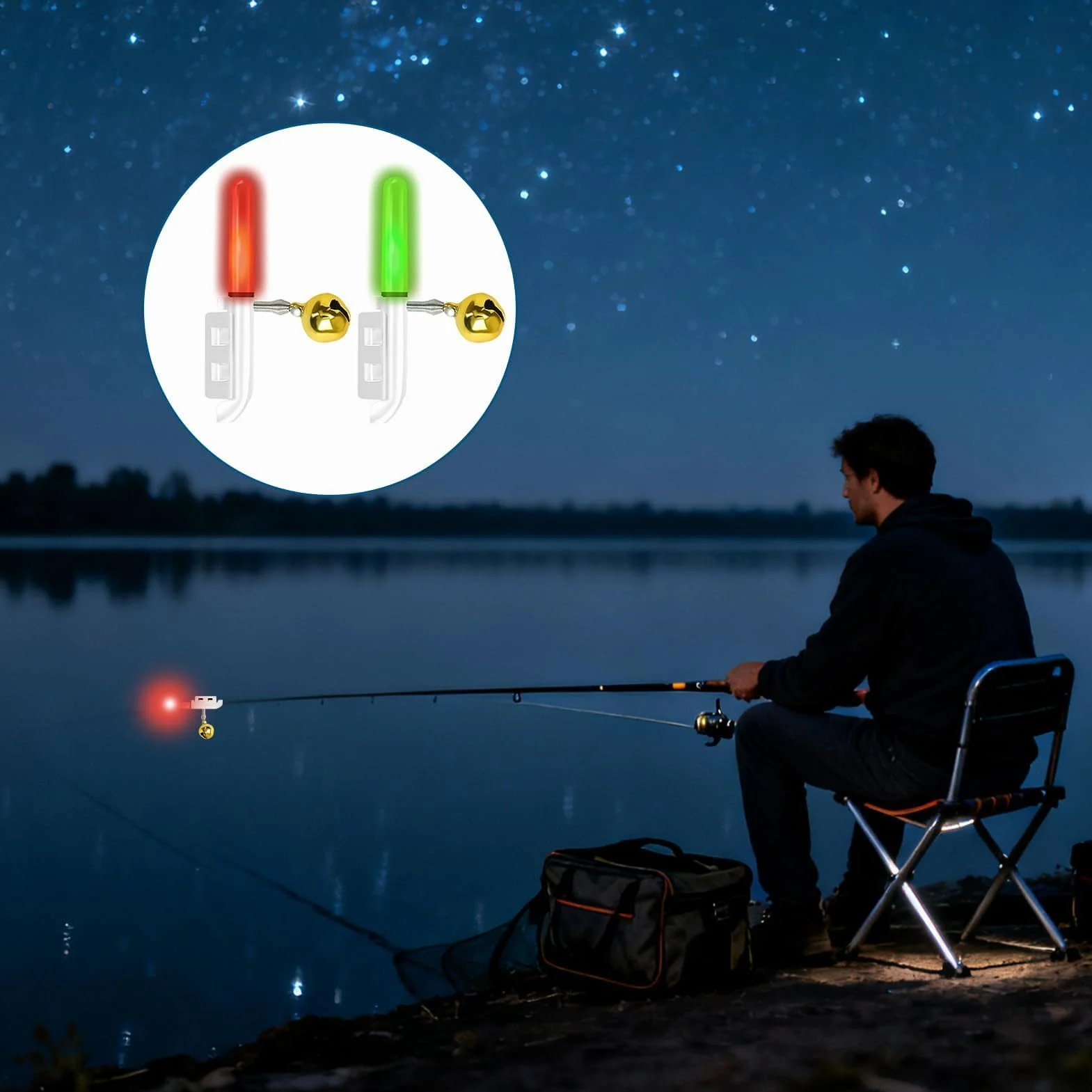 Lampes LED de pêche étanches avec alarme, indicateurs de touche pour canne, accessoire 5 pièces