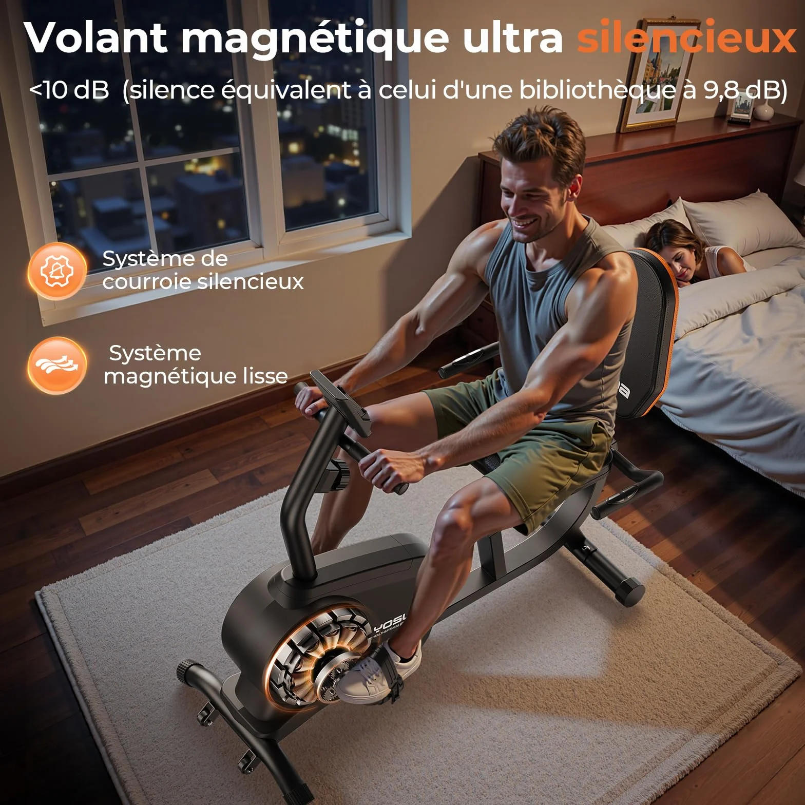 YOSUDA Vélo d'Appartement Semi-Allongé 16 Niveaux Résistance Magnétique Silencieux Capacité 160kg