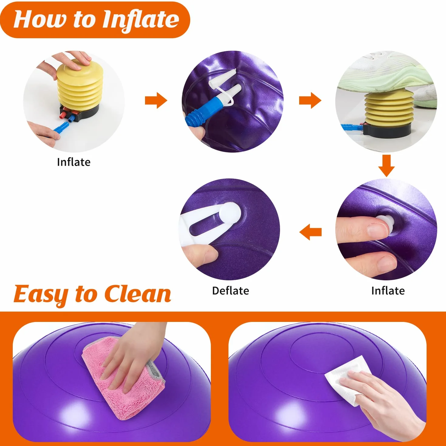 Balle de Massage DASKING Anti-Burst 90x45cm pour Yoga Pilates Physiothérapie avec Pompe à Main