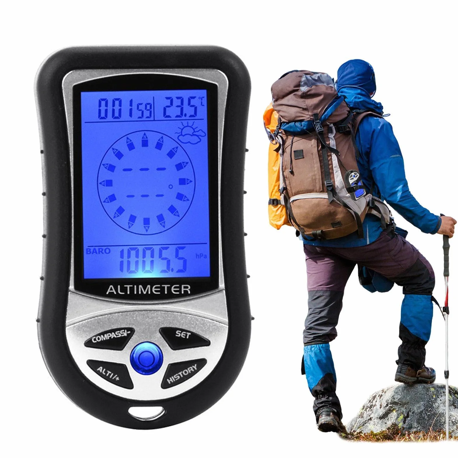 Altimètre Numérique Boussole GPS Navigation Électronique Portative Baromètre Thermomètre Randonnée Pêche