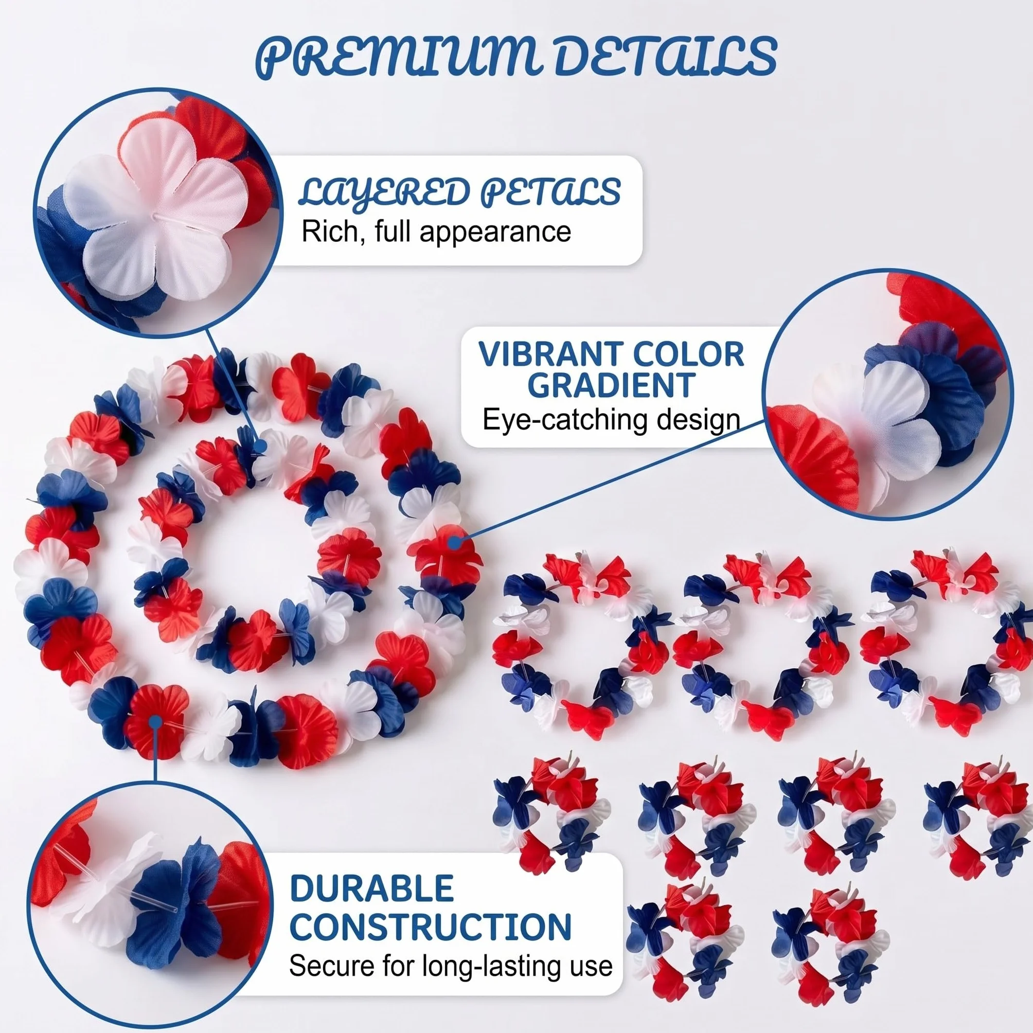 Colliers Hawaiens Fleurs Bleu Blanc Rouge Lot 12 Pièces Accessoire Fête Football France