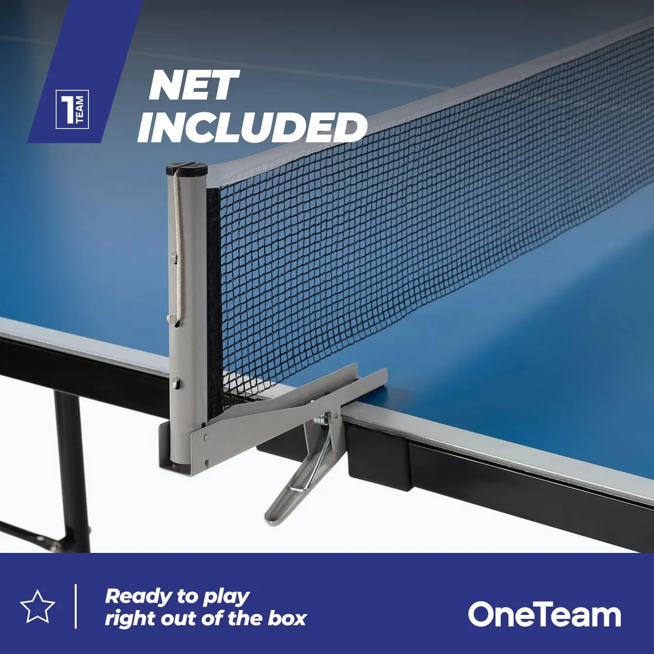 OneTeam Stół do Ping Ponga 274x152.5x76 cm na Zewnątrz z Siatką Składany z Kołami Blokada Niebieski