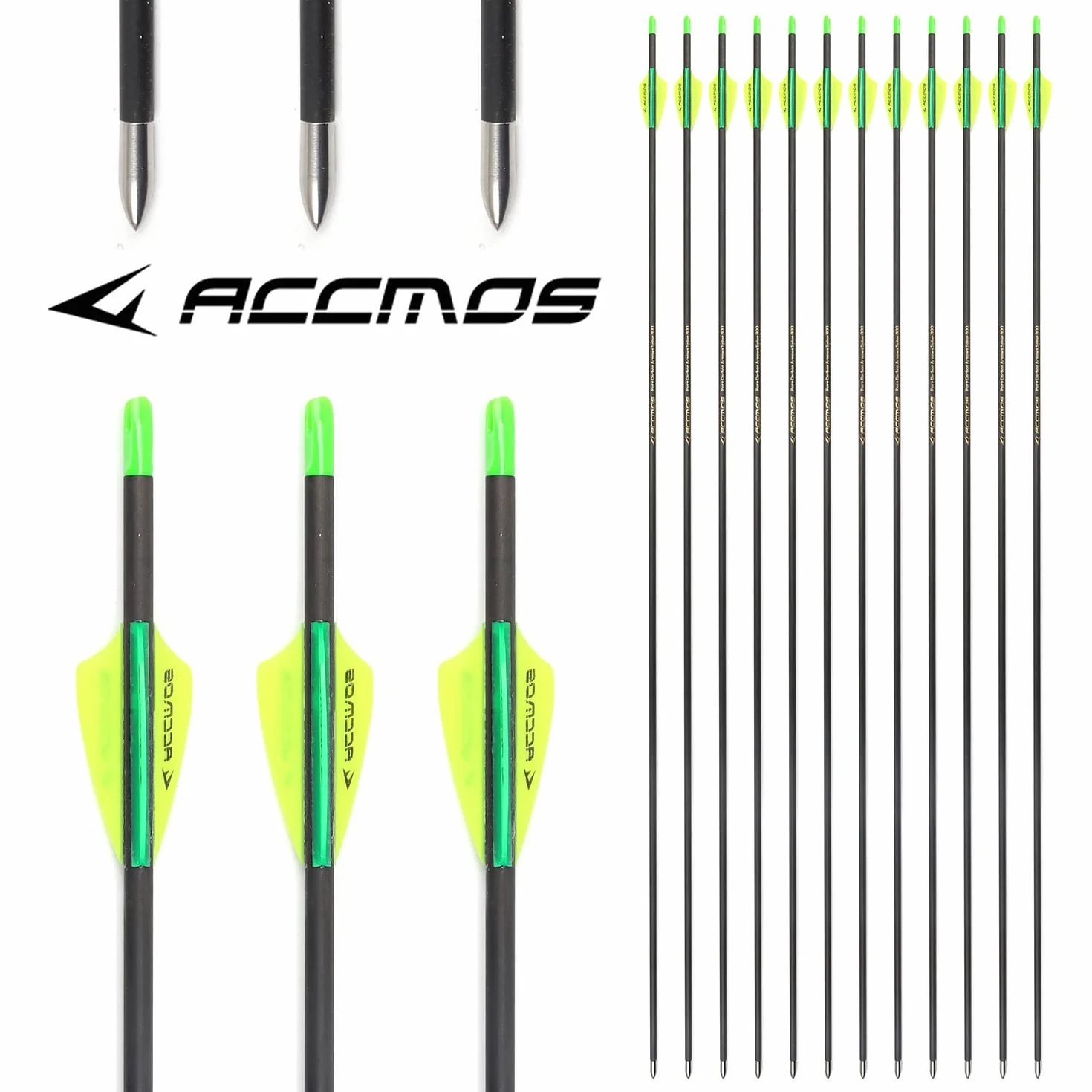 ACCMOS 800-Spine Flèche 30-Pouces Carbone Chasse Arc à Poulies Adulte Jeunesse Tir à l’Arc 12pcs