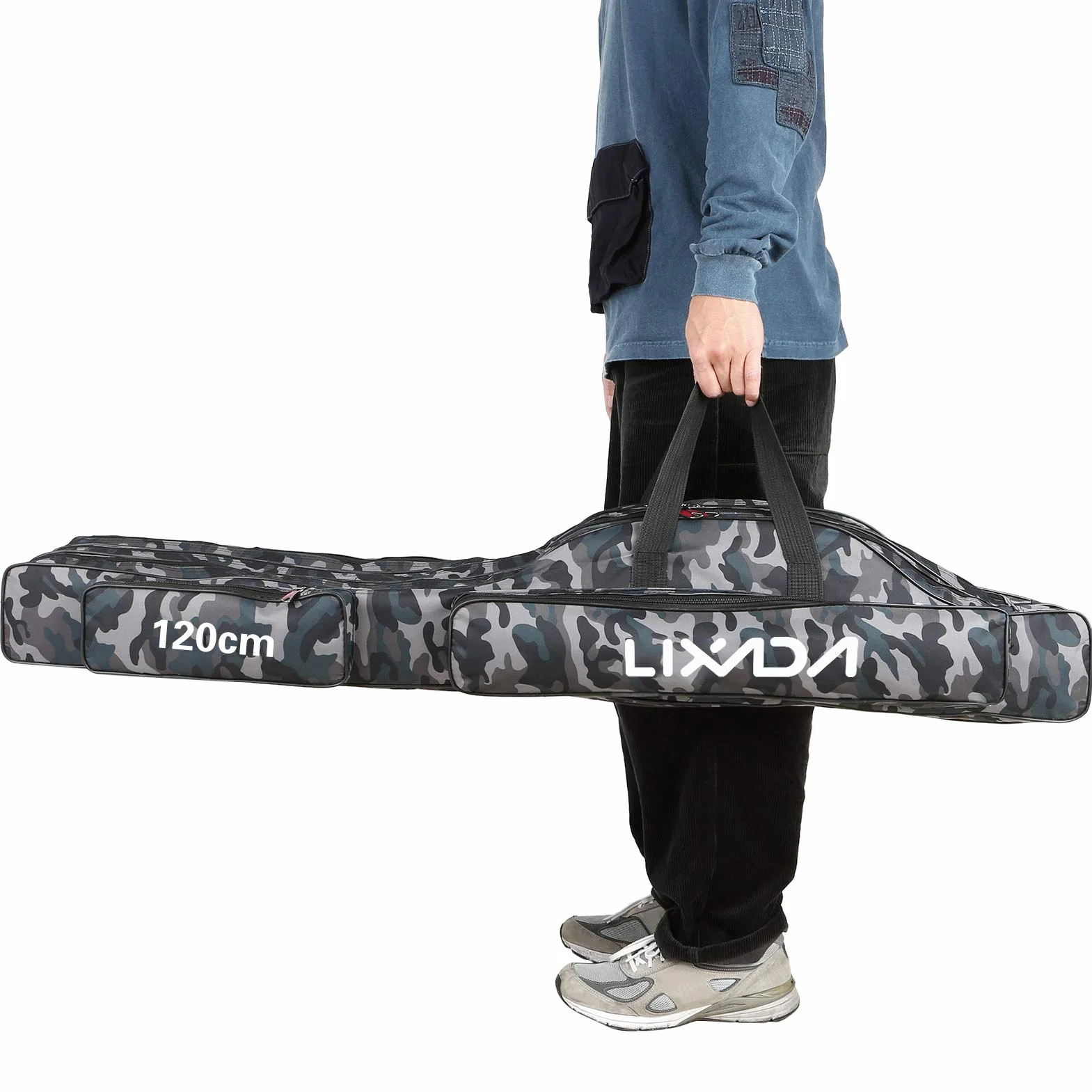 Sac de Pêche Lixada 3 Couches Bandoulière 90 cm Portable Pliable Canne à Pêche Étui