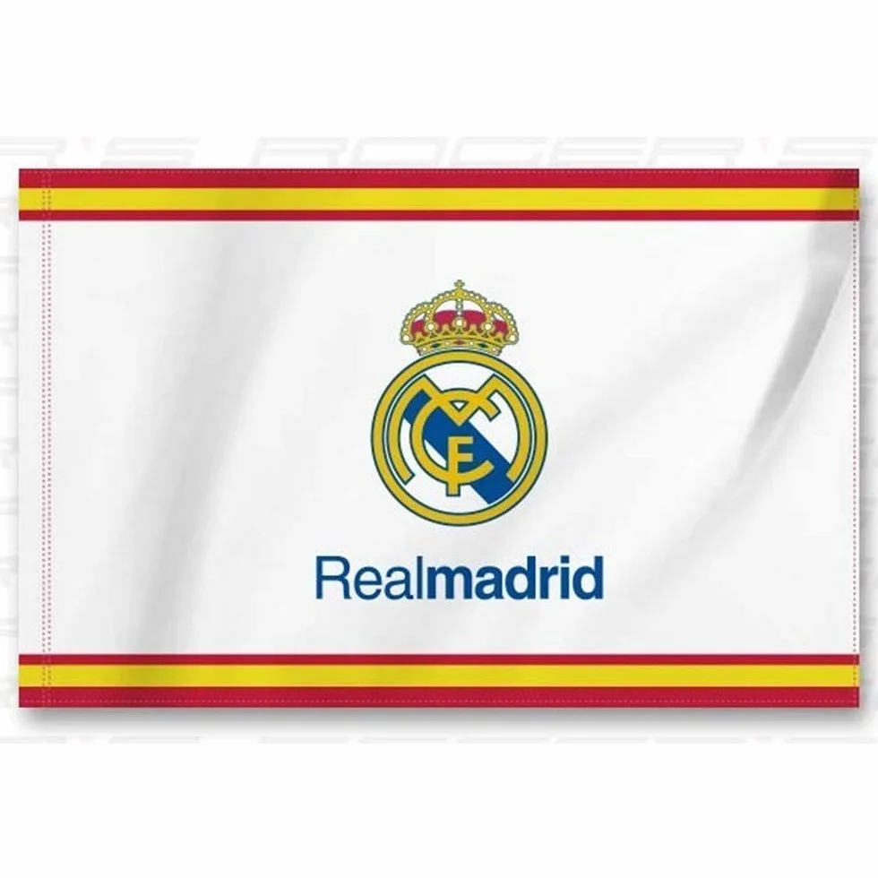 Drapeau Real Madrid avec franges 150 x 90 cm 100% Polyester - Licence Officielle Espagne